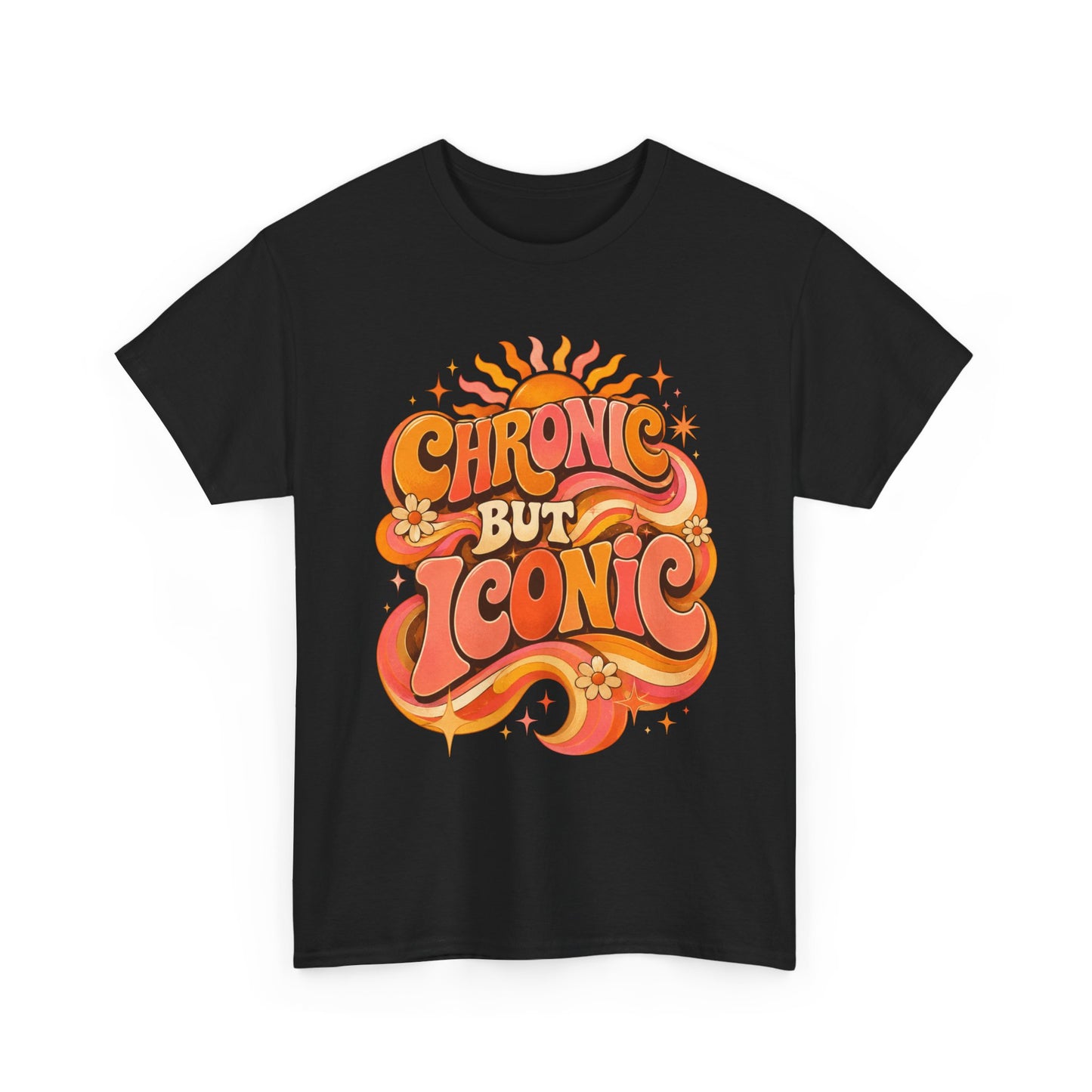 Chronic But Iconic T-Shirt — Retro 70s Sunflower Graphic Tee for Chronic Illness Awareness