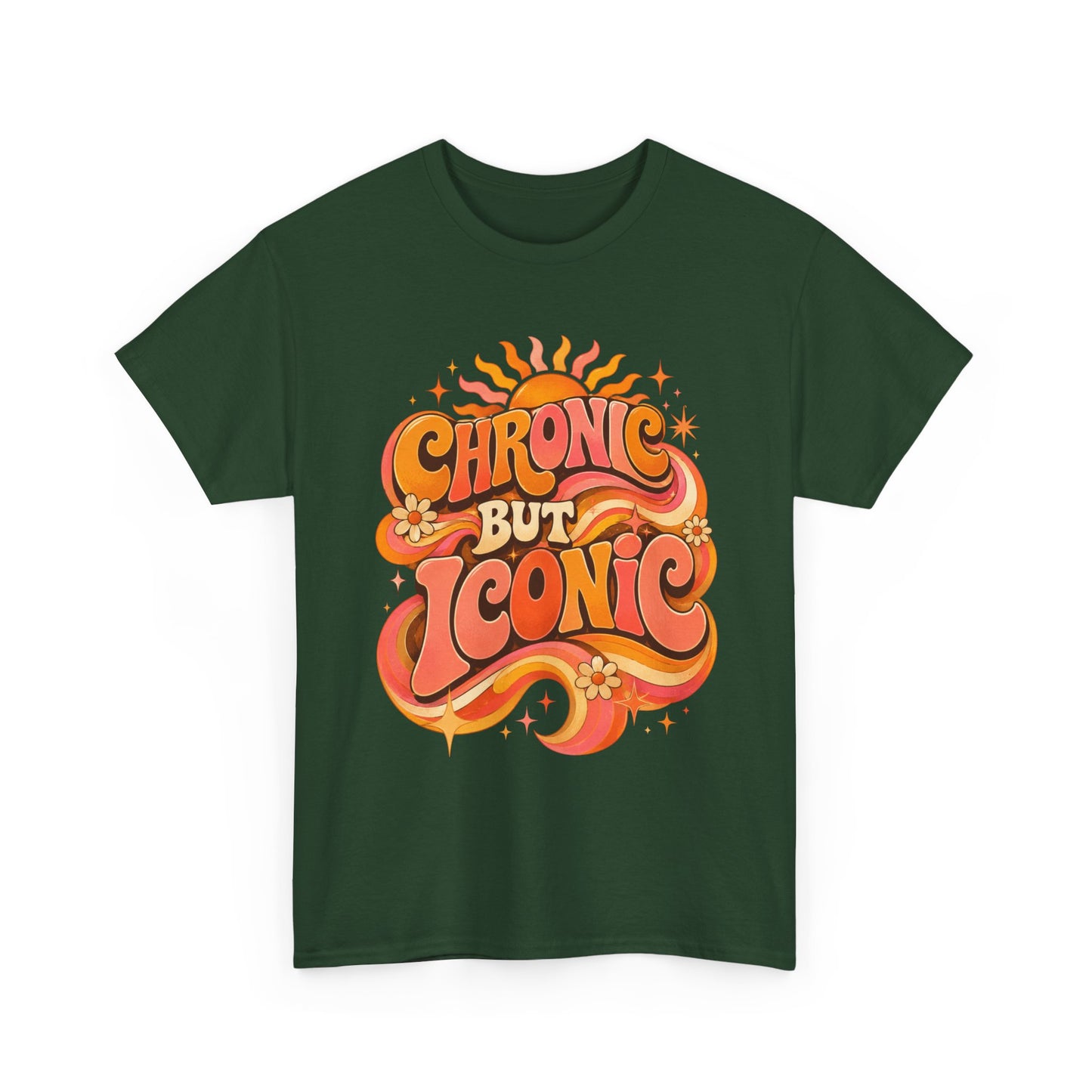Chronic But Iconic T-Shirt — Retro 70s Sunflower Graphic Tee for Chronic Illness Awareness