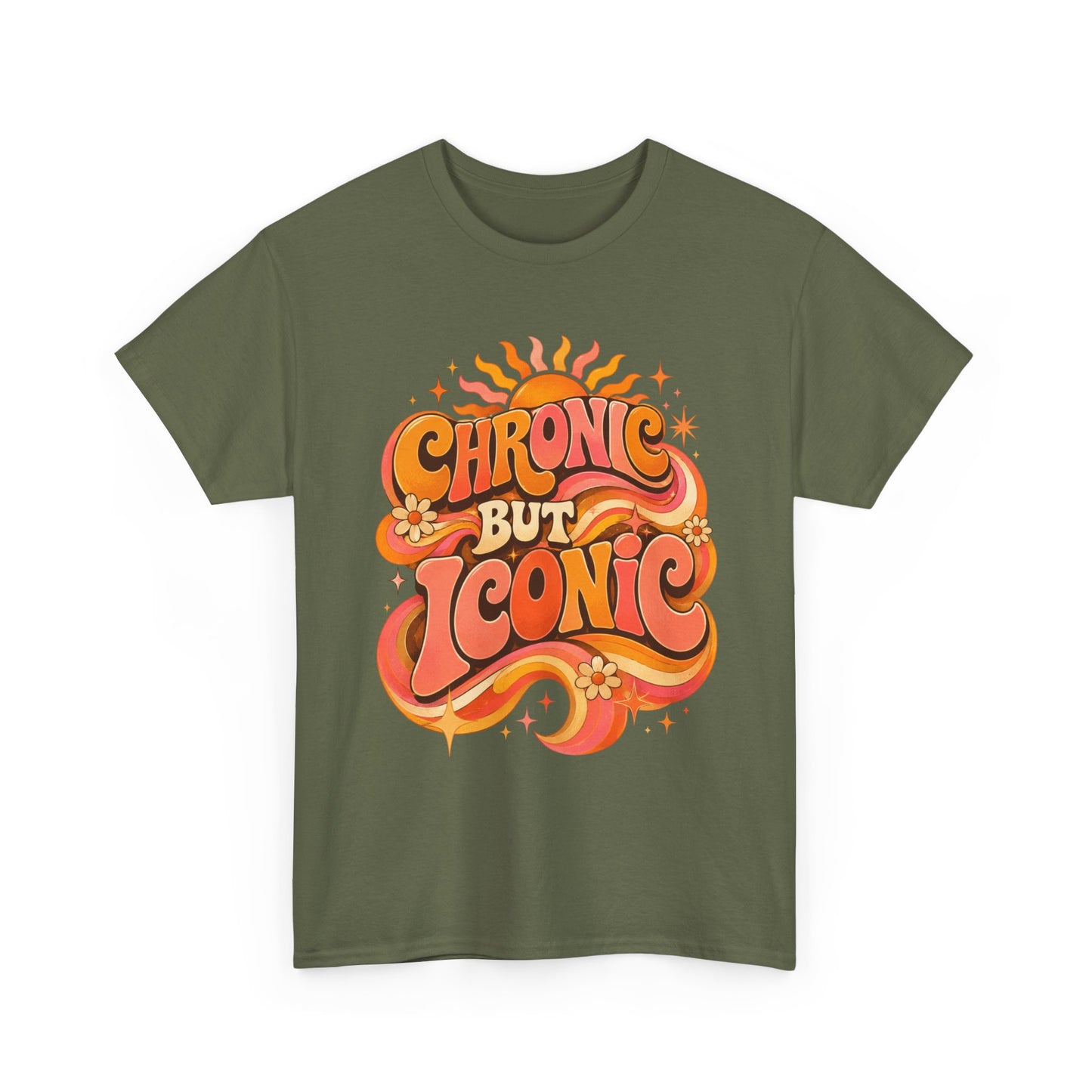 Chronic But Iconic T-Shirt — Retro 70s Sunflower Graphic Tee for Chronic Illness Awareness