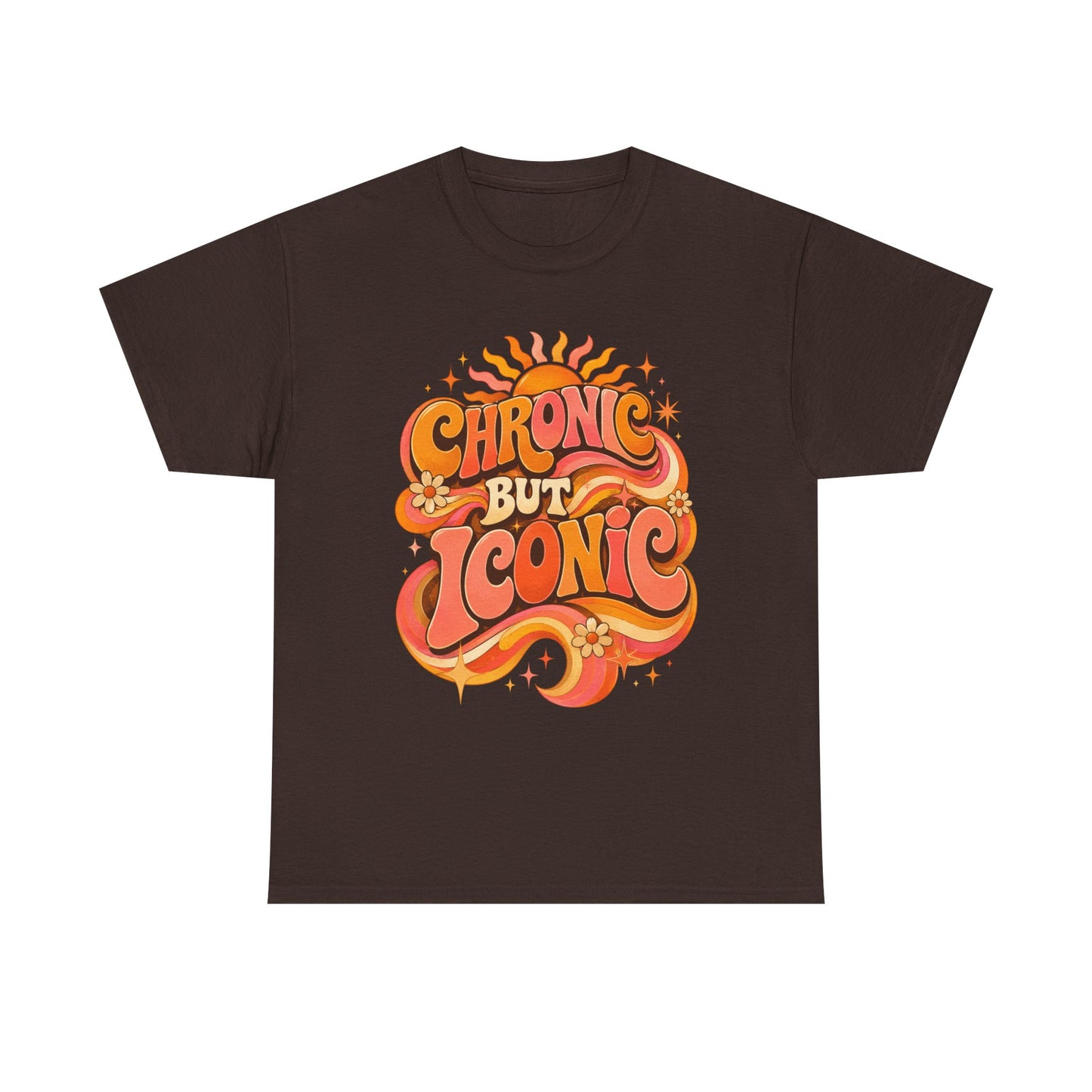 Chronic But Iconic T-Shirt — Retro 70s Sunflower Graphic Tee for Chronic Illness Awareness