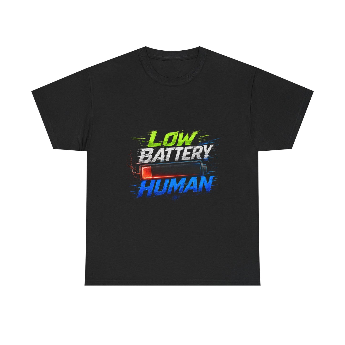 Low Battery Human T-Shirt – Funny Exhausted Gamer/Office Tee
