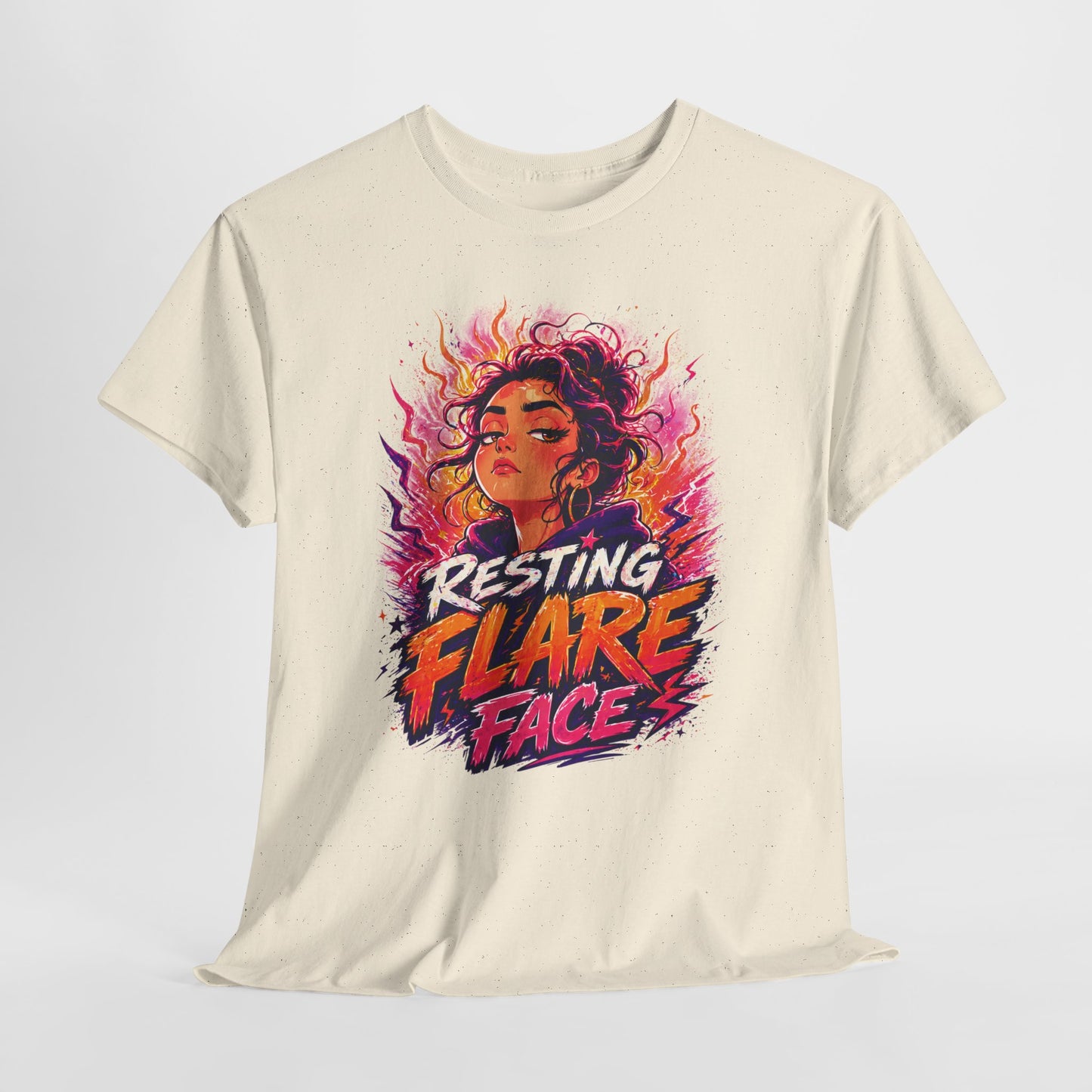 Resting Flare Face T-Shirt — Bold Fiery Graphic Tee for Women & Teens
