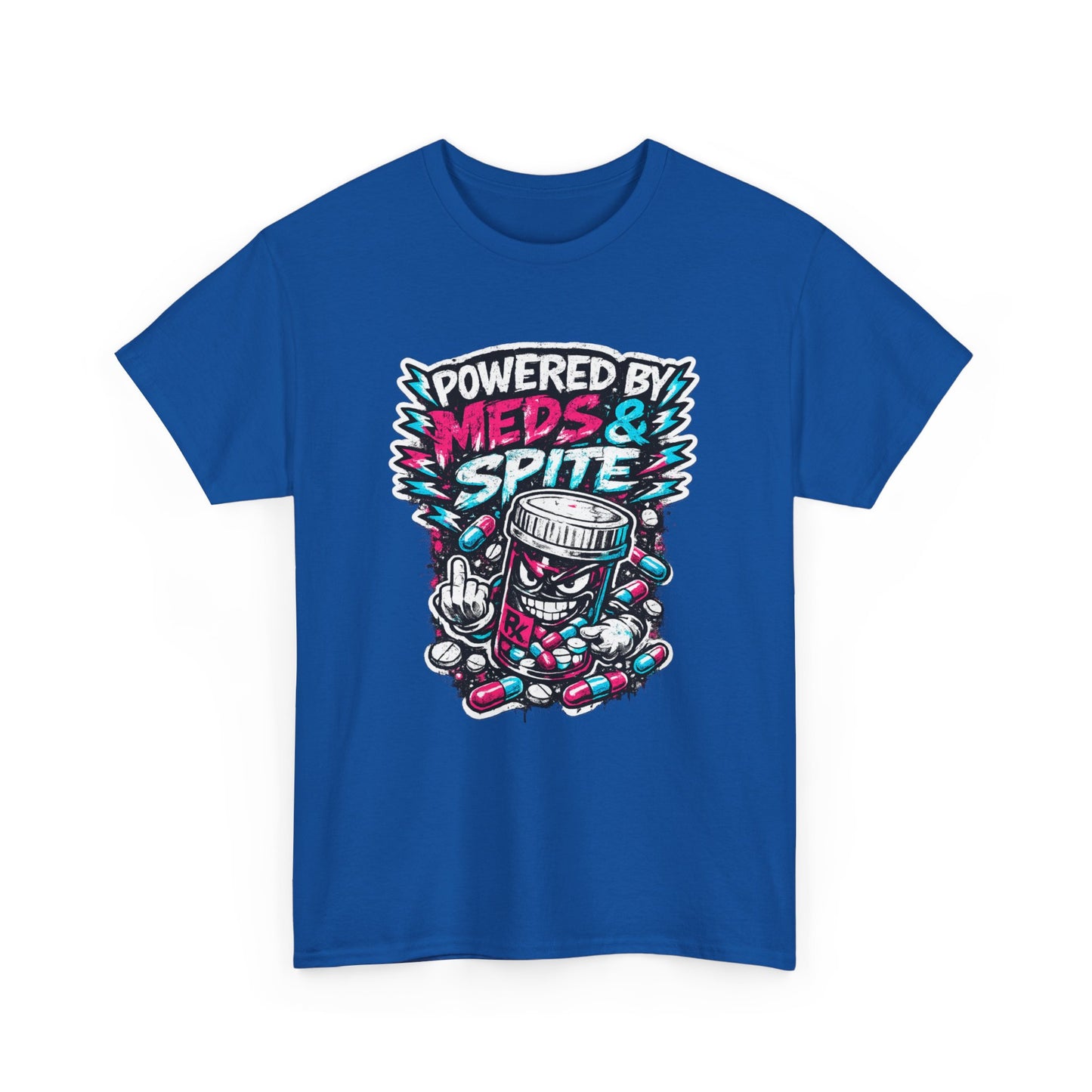 Powered By Meds & Spite T-Shirt — Funny Grunge Medication Graphic Tee