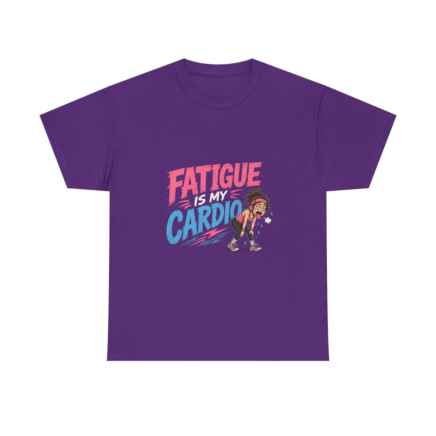 Fatigue Is My Cardio Tee — Funny Workout Tired Gym T‑Shirt with Exhausted Athlete Design