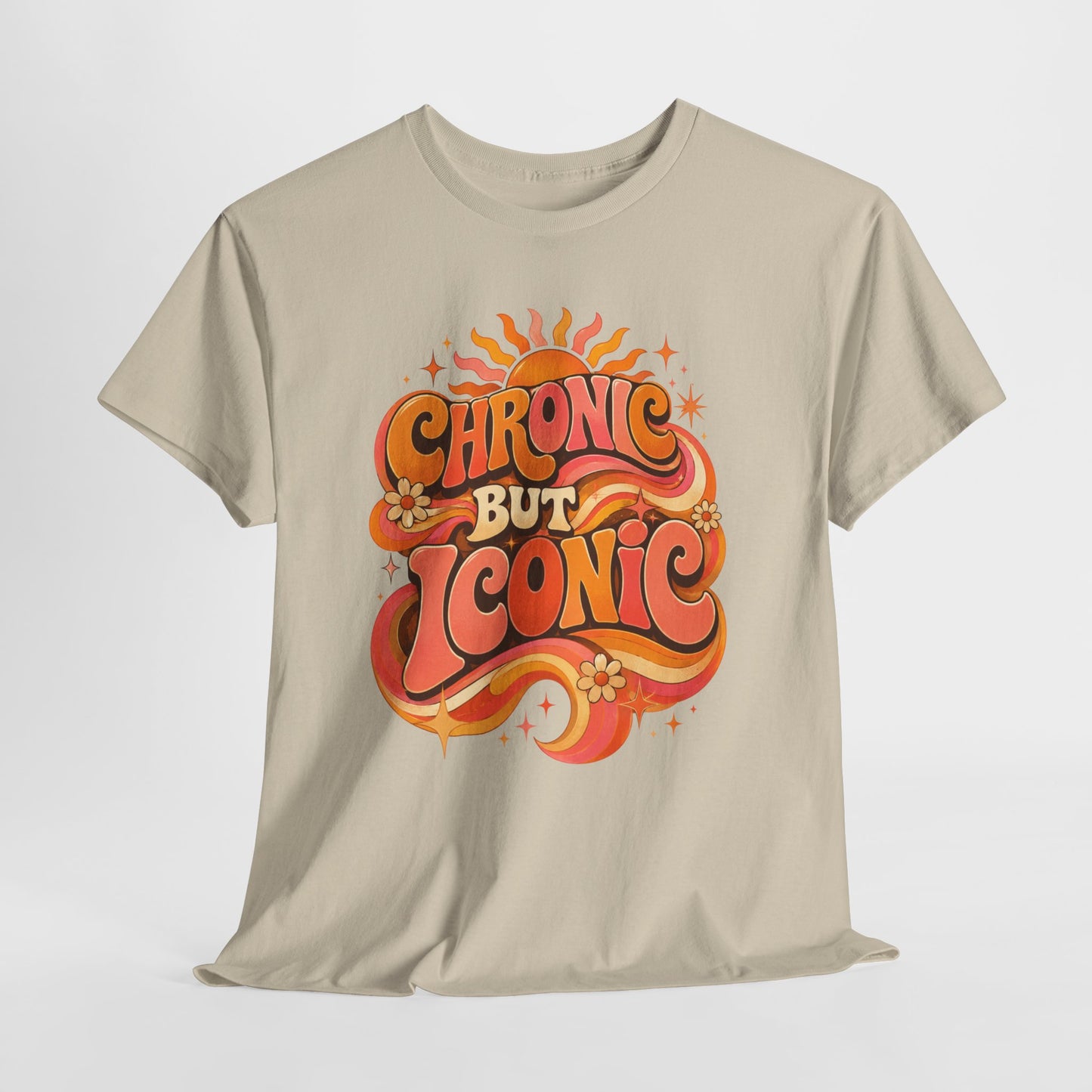 Chronic But Iconic T-Shirt — Retro 70s Sunflower Graphic Tee for Chronic Illness Awareness