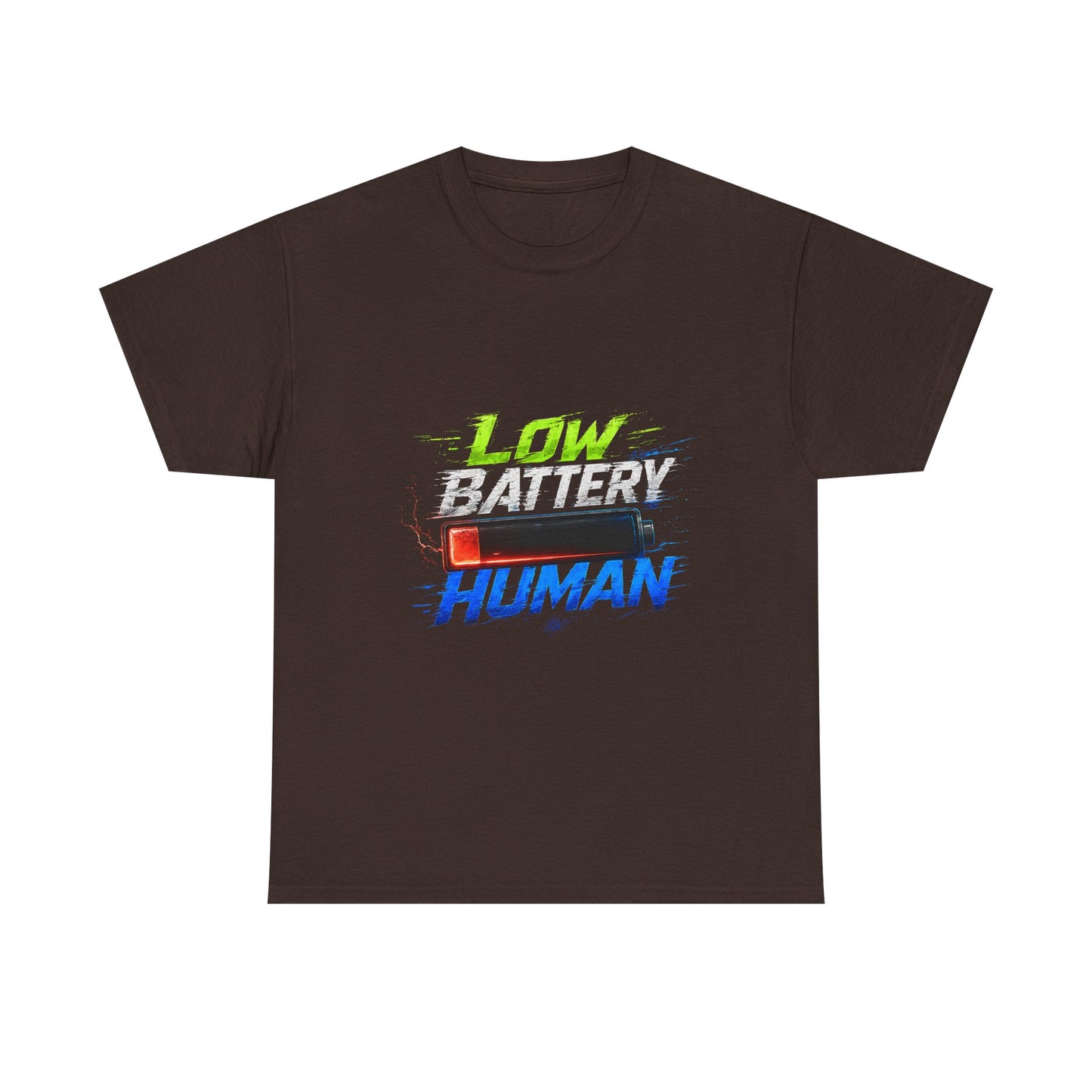 Low Battery Human T-Shirt – Funny Exhausted Gamer/Office Tee
