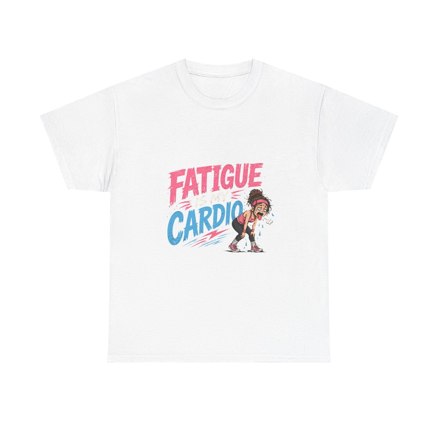 Fatigue Is My Cardio Tee — Funny Workout Tired Gym T‑Shirt with Exhausted Athlete Design