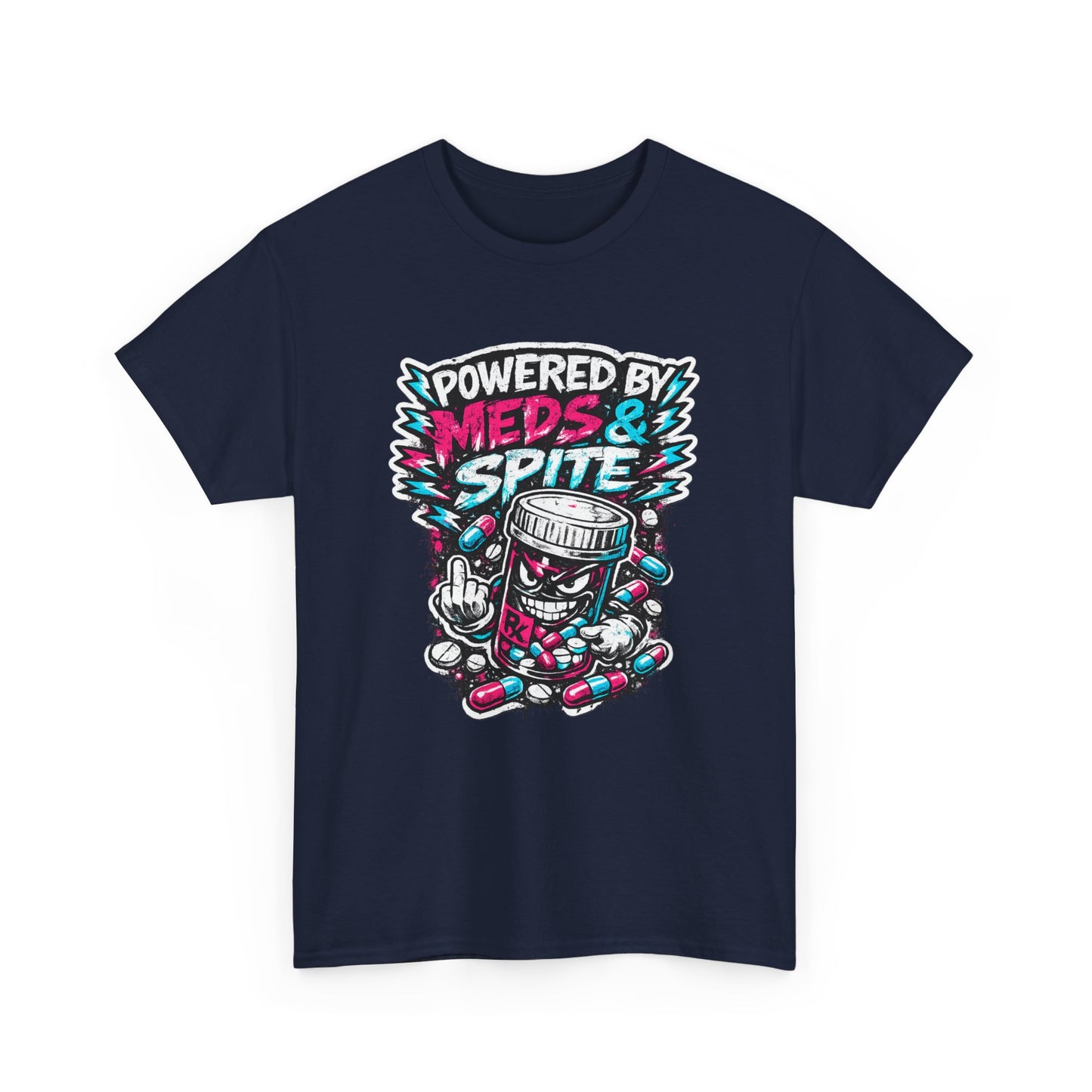 Powered By Meds & Spite T-Shirt — Funny Grunge Medication Graphic Tee