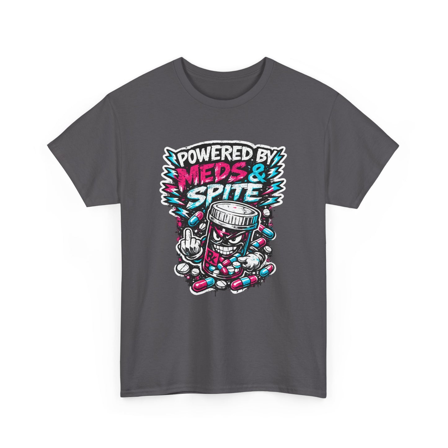 Powered By Meds & Spite T-Shirt — Funny Grunge Medication Graphic Tee