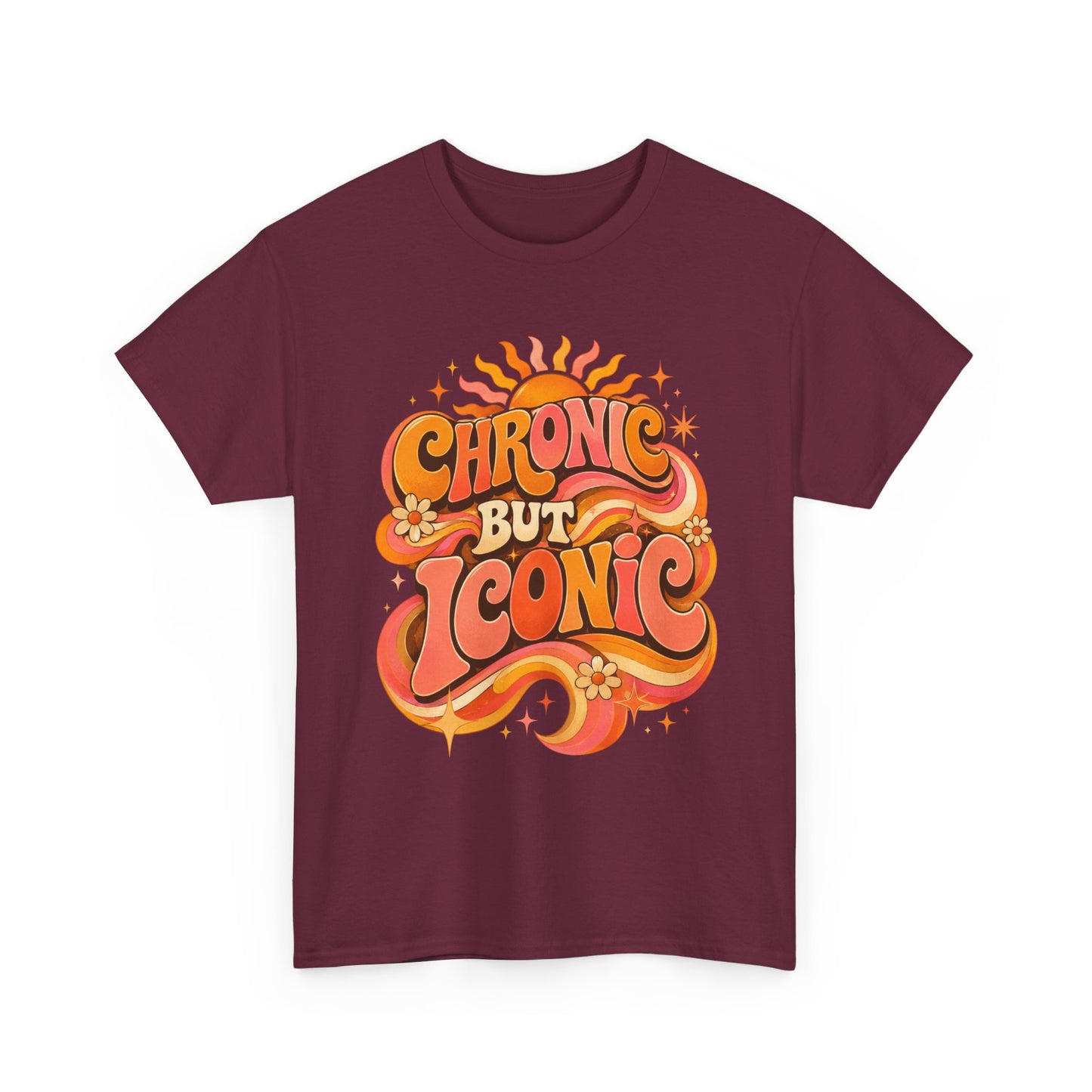 Chronic But Iconic T-Shirt — Retro 70s Sunflower Graphic Tee for Chronic Illness Awareness