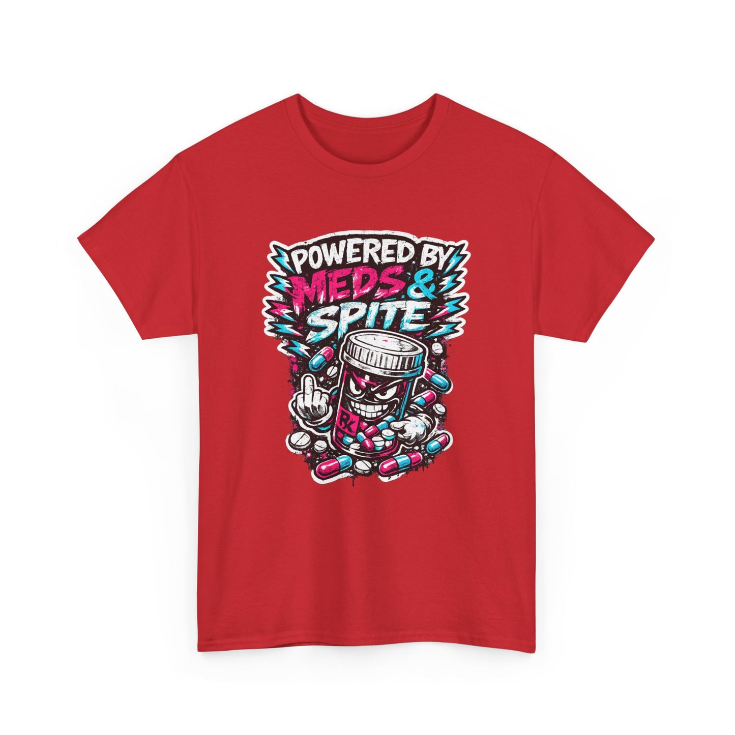 Powered By Meds & Spite T-Shirt — Funny Grunge Medication Graphic Tee