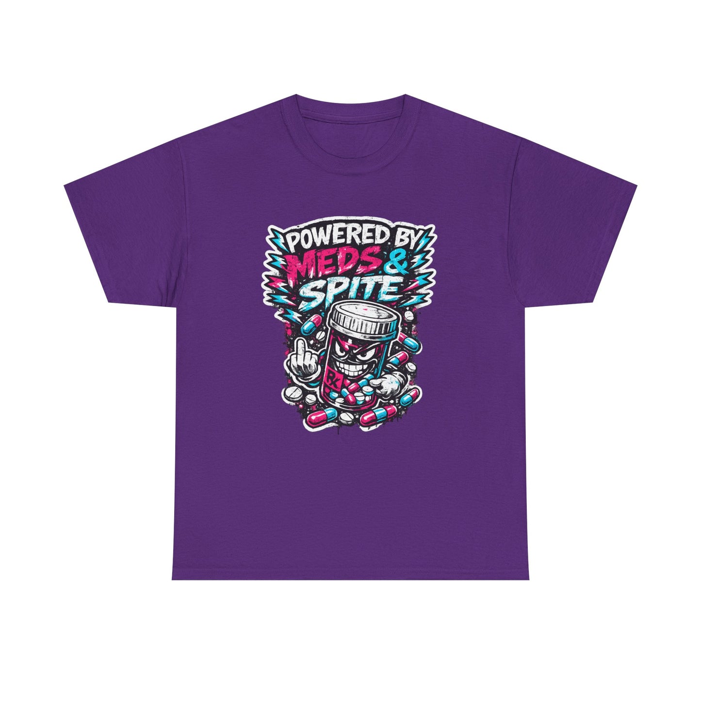Powered By Meds & Spite T-Shirt — Funny Grunge Medication Graphic Tee