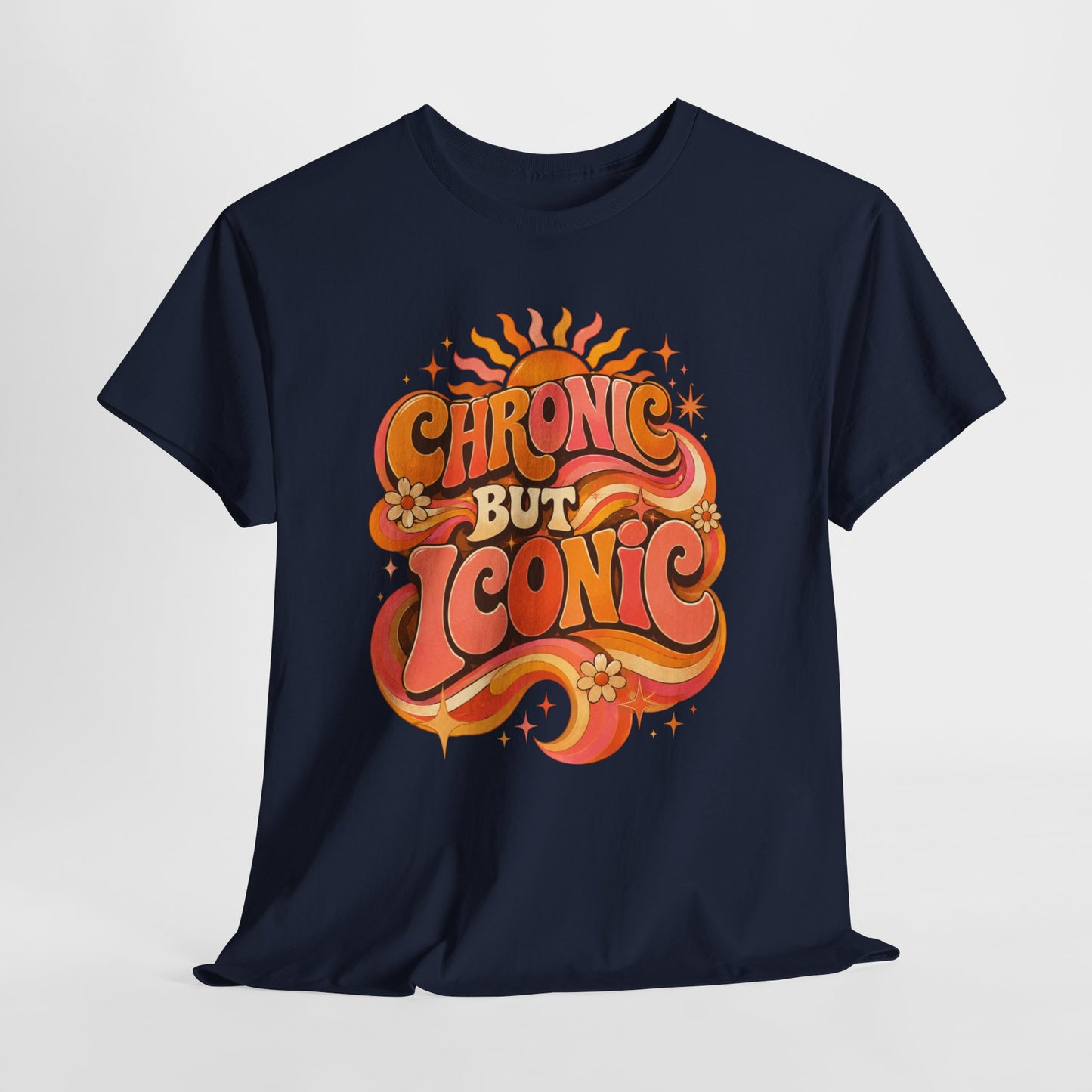 Chronic But Iconic T-Shirt — Retro 70s Sunflower Graphic Tee for Chronic Illness Awareness