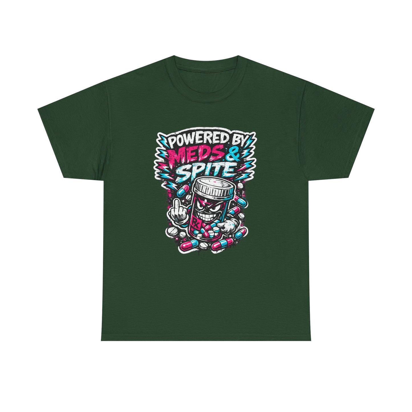Powered By Meds & Spite T-Shirt — Funny Grunge Medication Graphic Tee