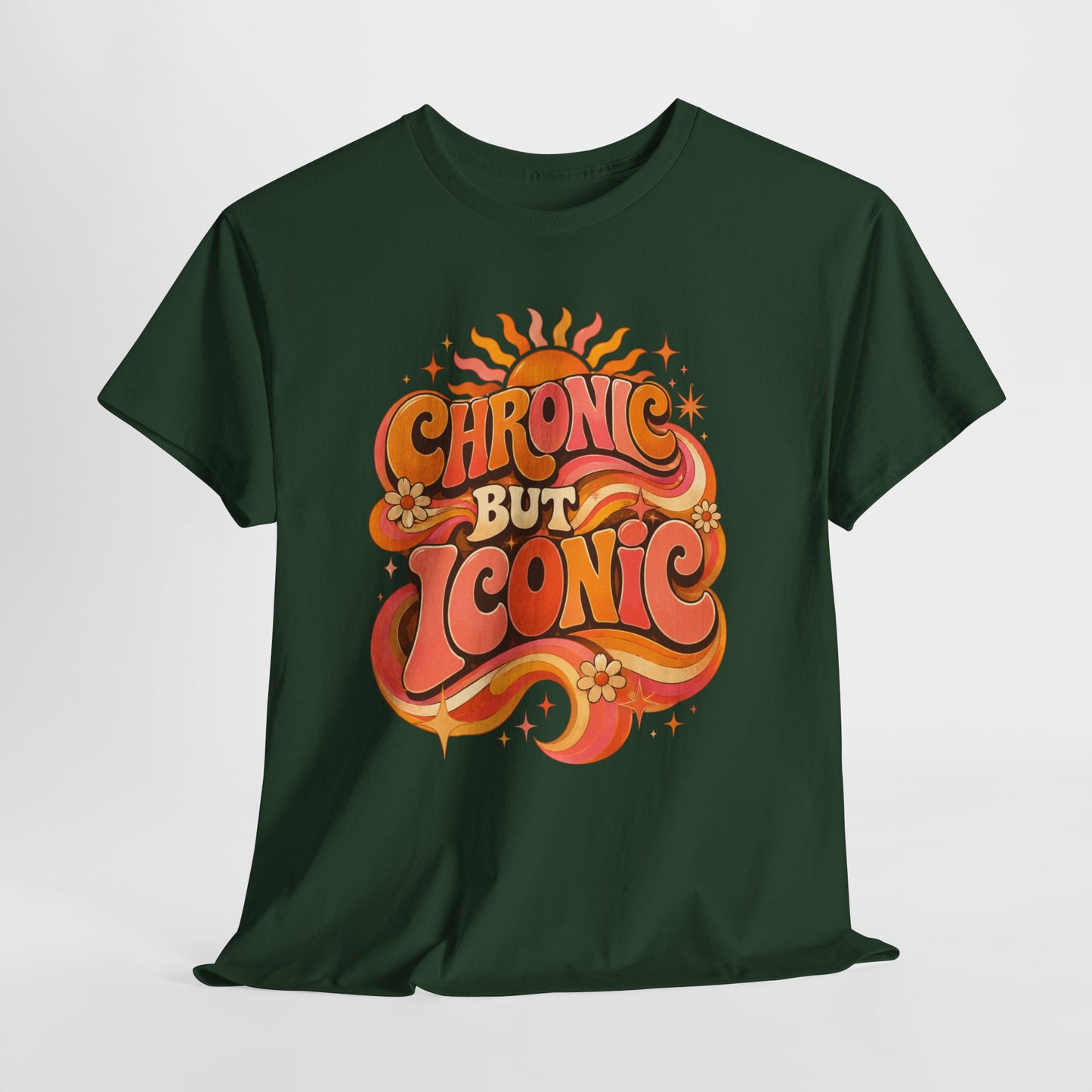 Chronic But Iconic T-Shirt — Retro 70s Sunflower Graphic Tee for Chronic Illness Awareness