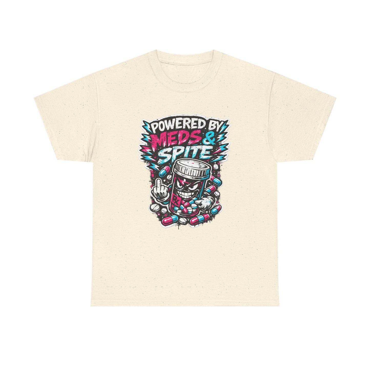 Powered By Meds & Spite T-Shirt — Funny Grunge Medication Graphic Tee