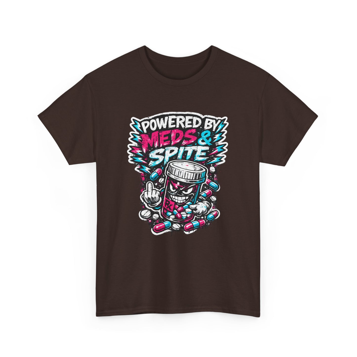 Powered By Meds & Spite T-Shirt — Funny Grunge Medication Graphic Tee