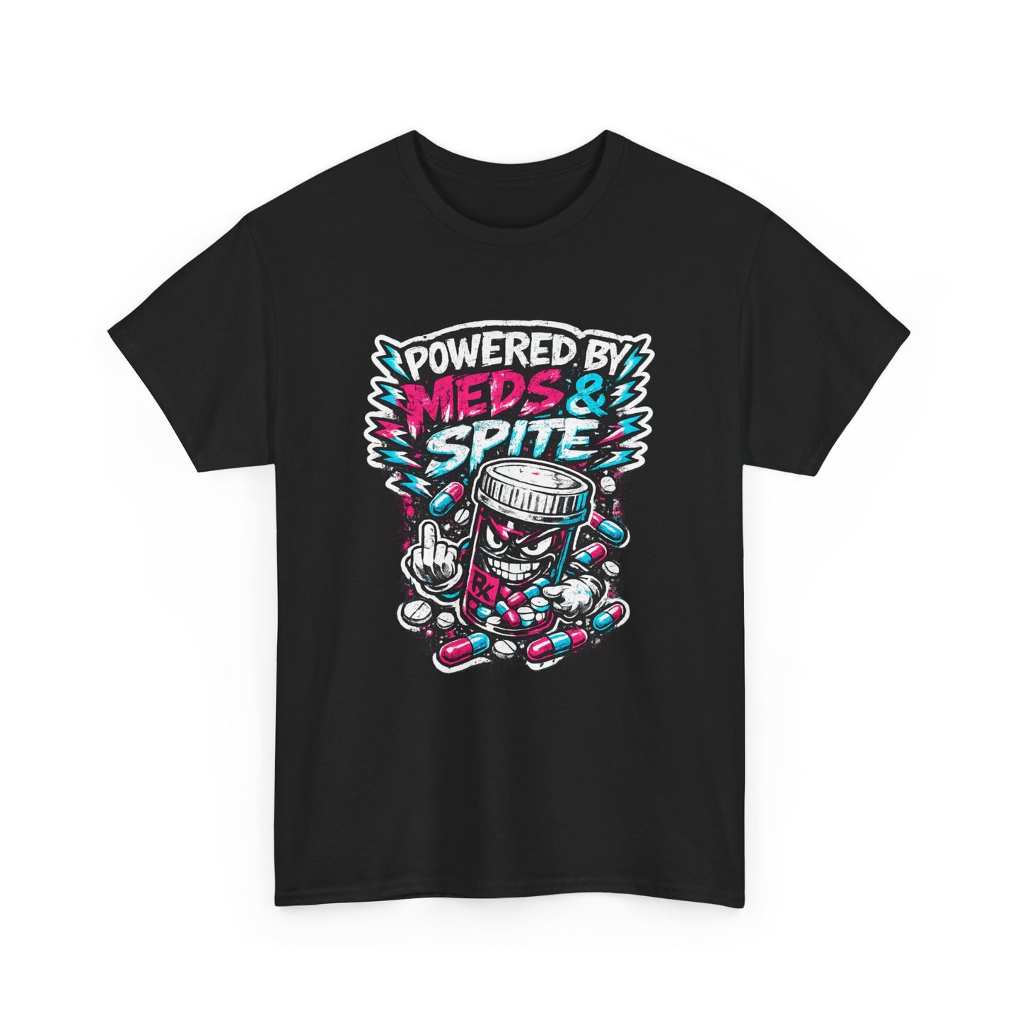 Powered By Meds & Spite T-Shirt — Funny Grunge Medication Graphic Tee