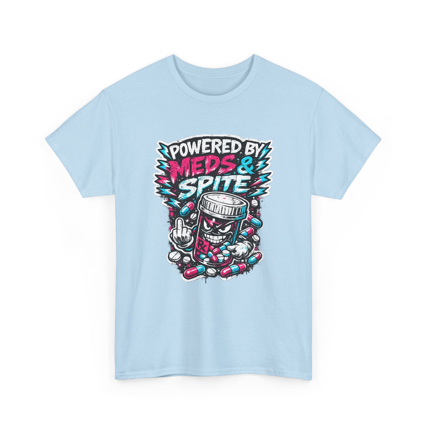 Powered By Meds & Spite T-Shirt — Funny Grunge Medication Graphic Tee