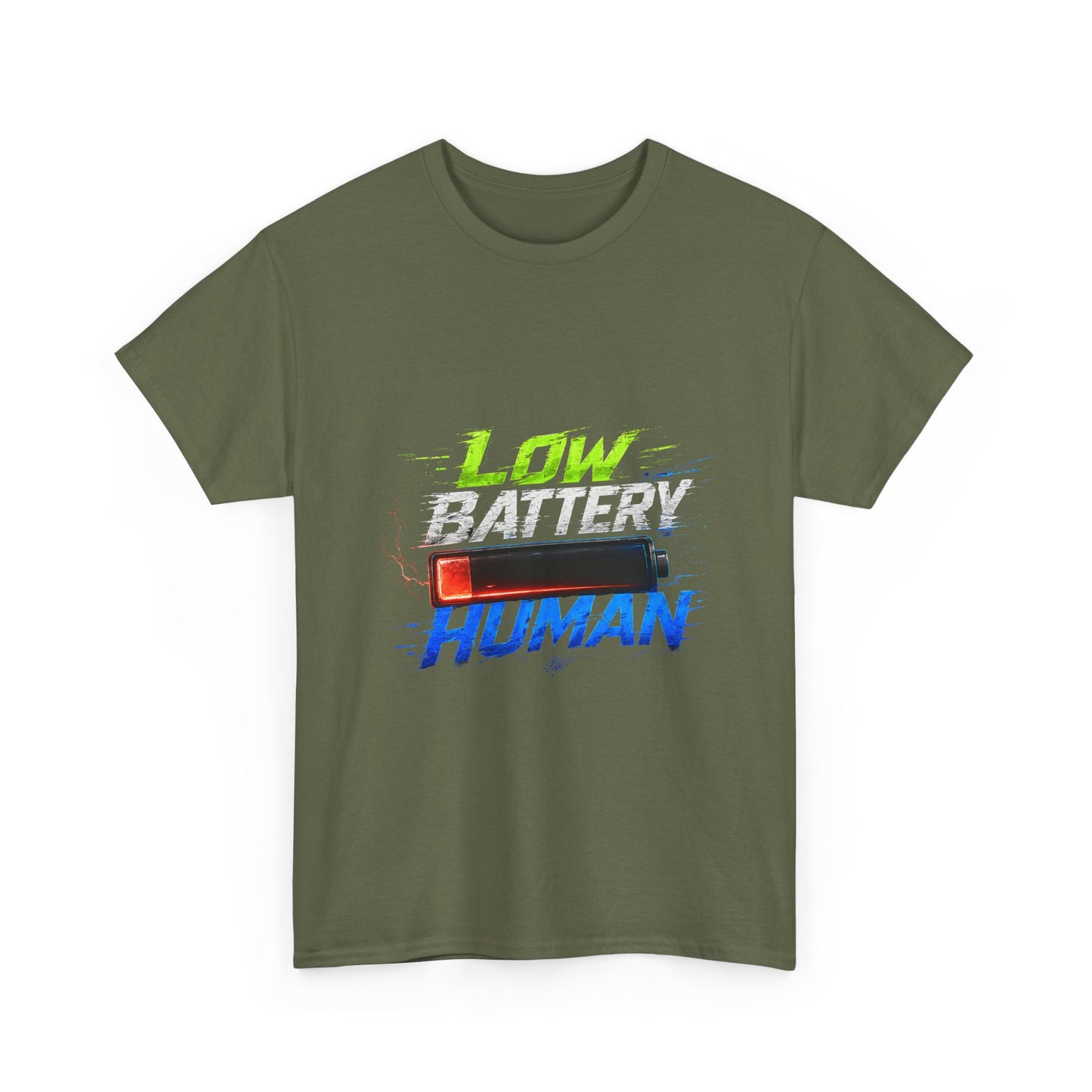 Low Battery Human T-Shirt – Funny Exhausted Gamer/Office Tee