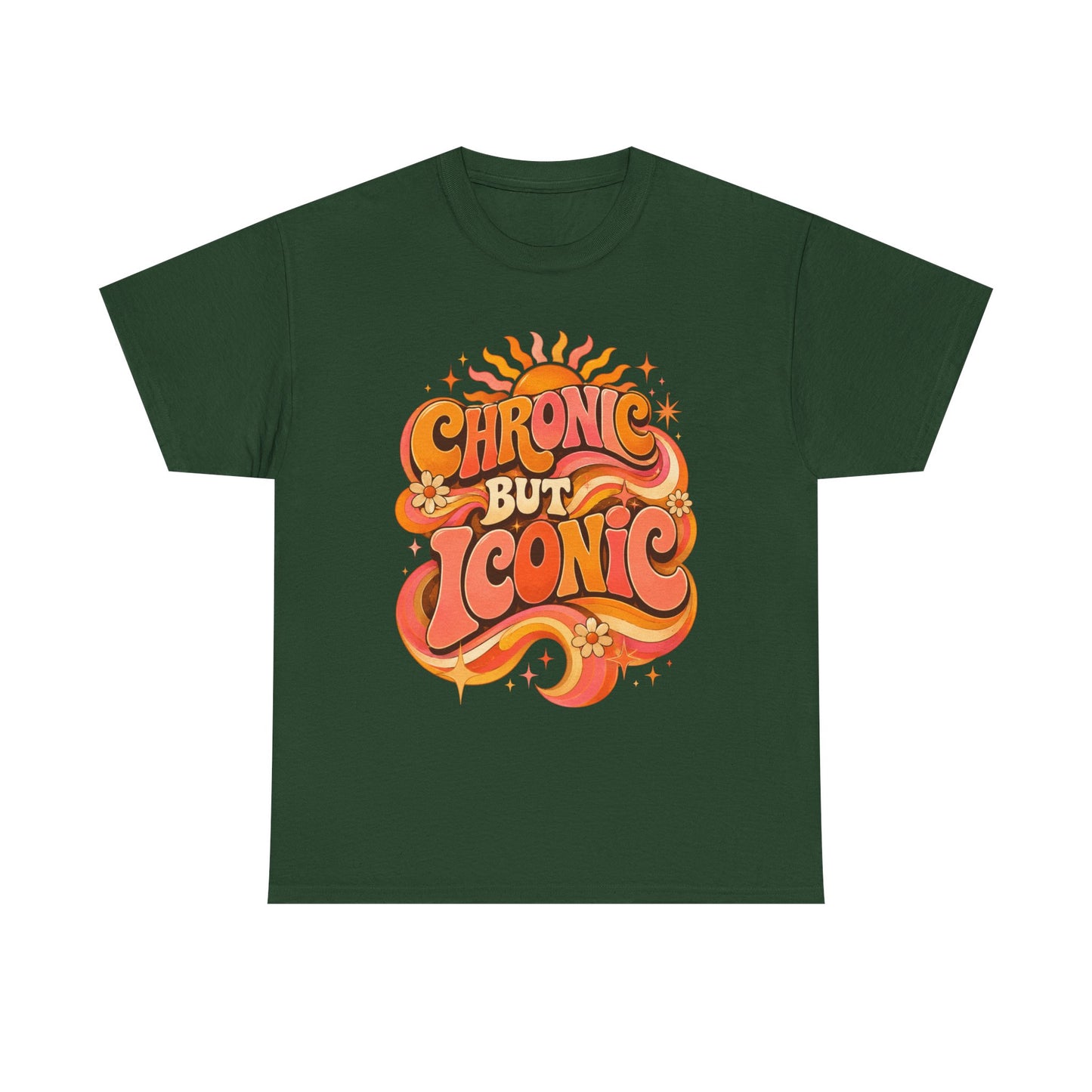 Chronic But Iconic T-Shirt — Retro 70s Sunflower Graphic Tee for Chronic Illness Awareness