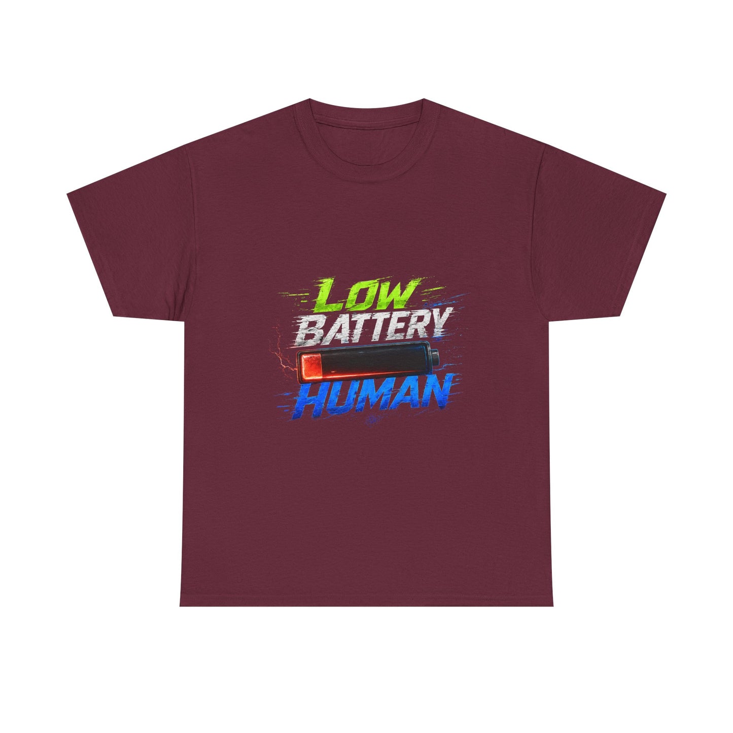 Low Battery Human T-Shirt – Funny Exhausted Gamer/Office Tee