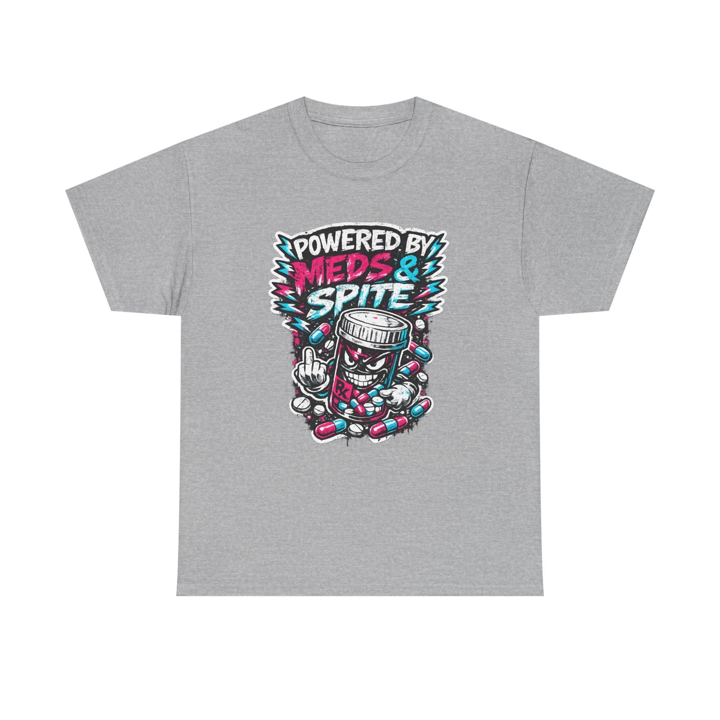 Powered By Meds & Spite T-Shirt — Funny Grunge Medication Graphic Tee