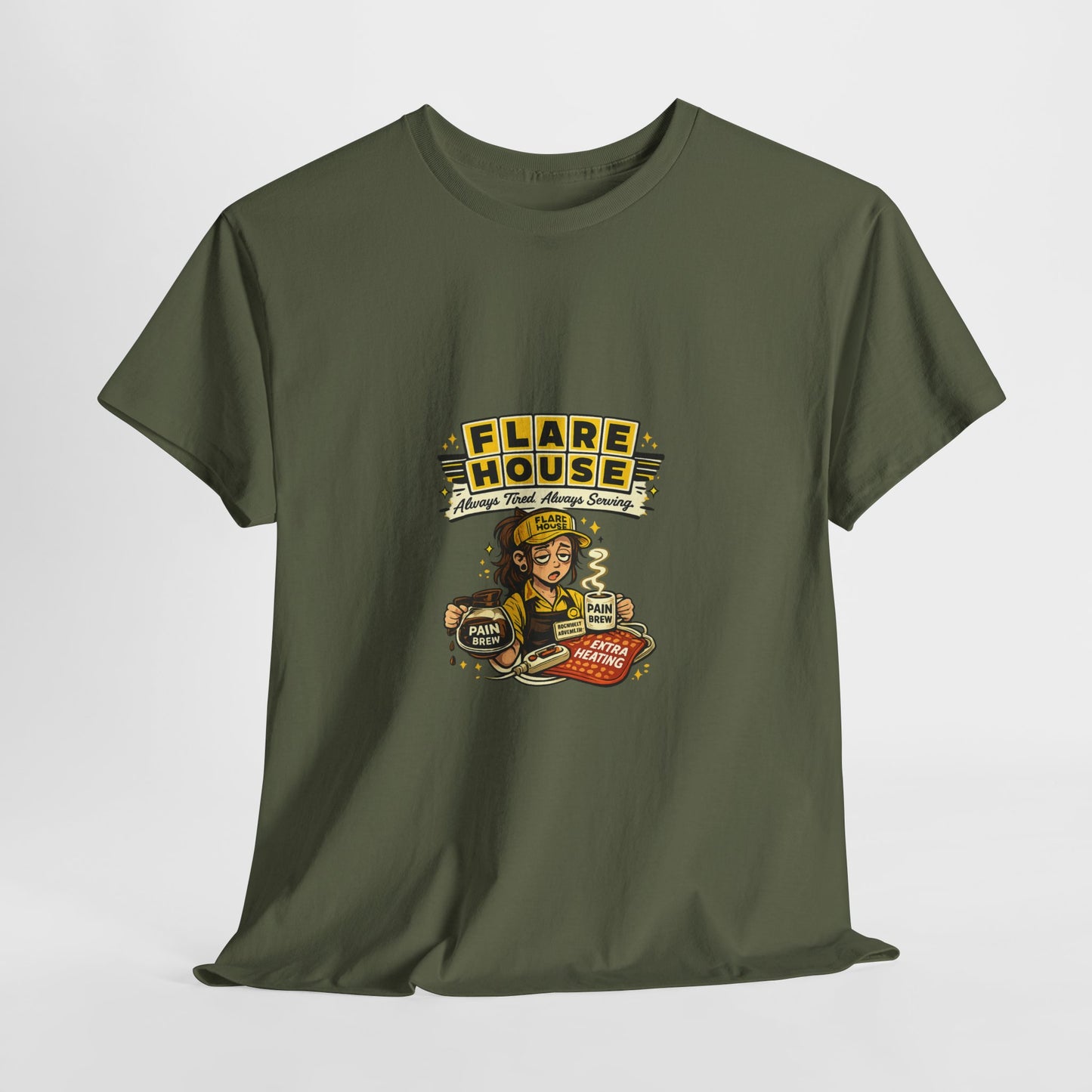 Flare House Retro Diner Tee - Vintage Pin-Up Burger & Fries Graphic