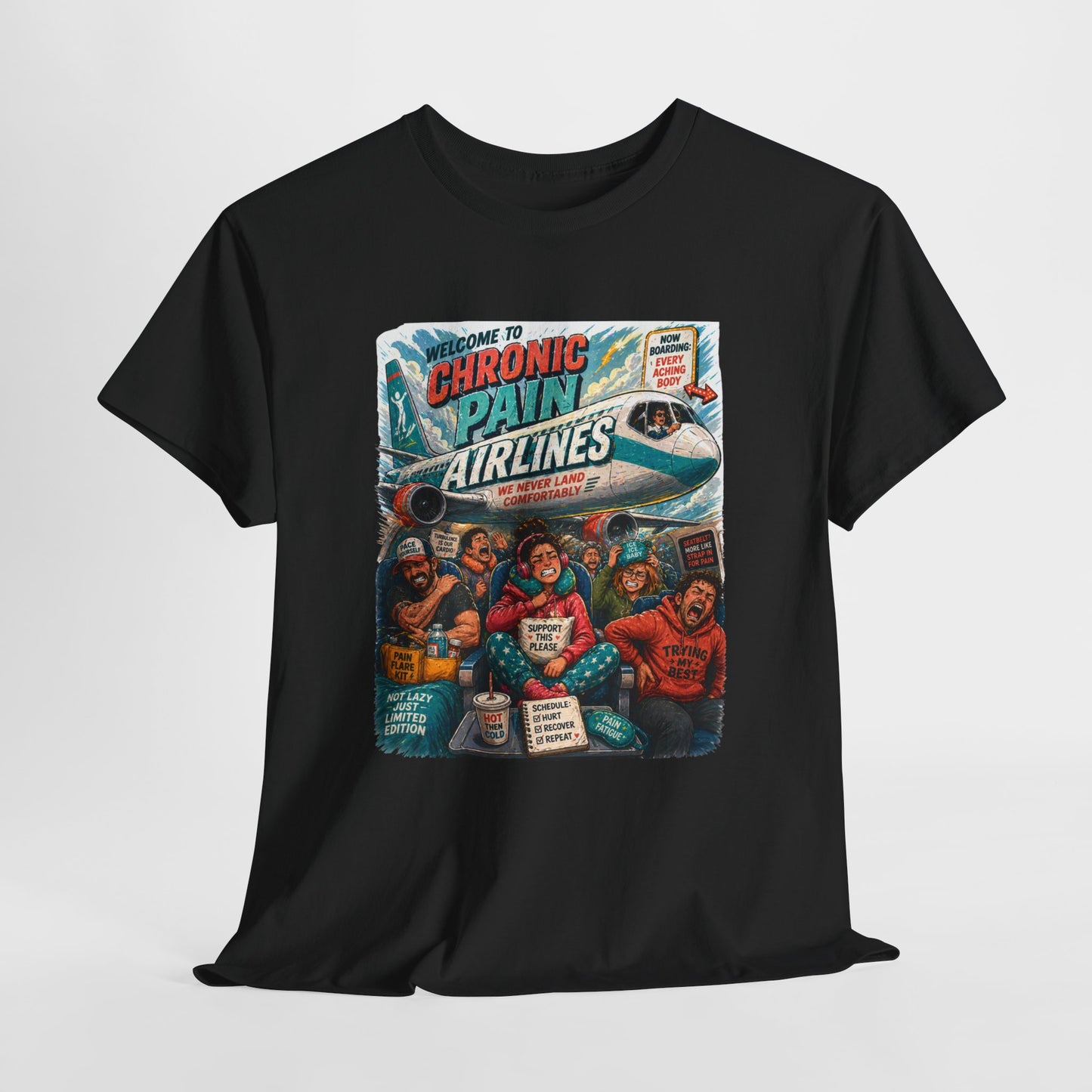 Chronic Pain Airlines Graphic Tee — Supportive Awareness Travel Vibe