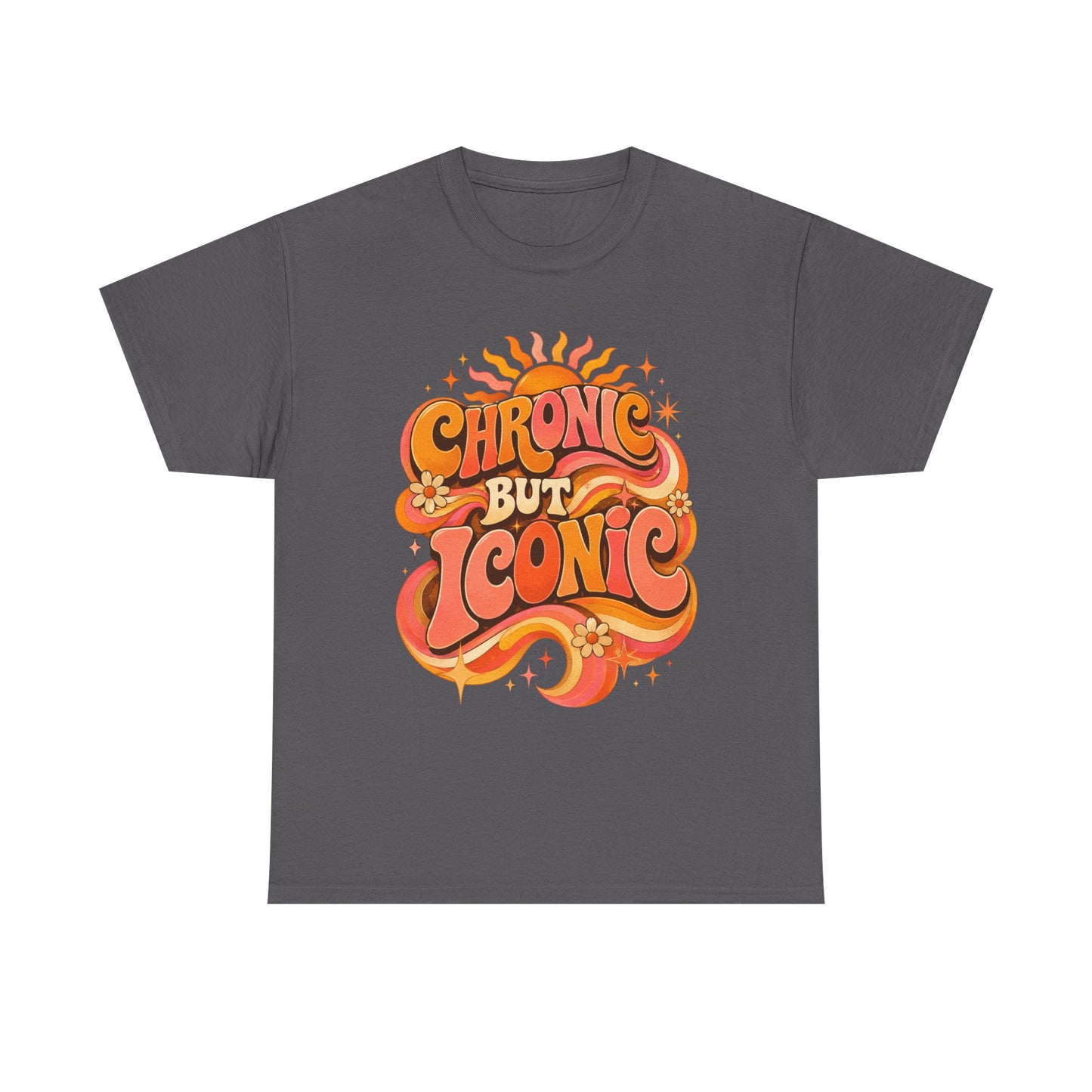 Chronic But Iconic T-Shirt — Retro 70s Sunflower Graphic Tee for Chronic Illness Awareness