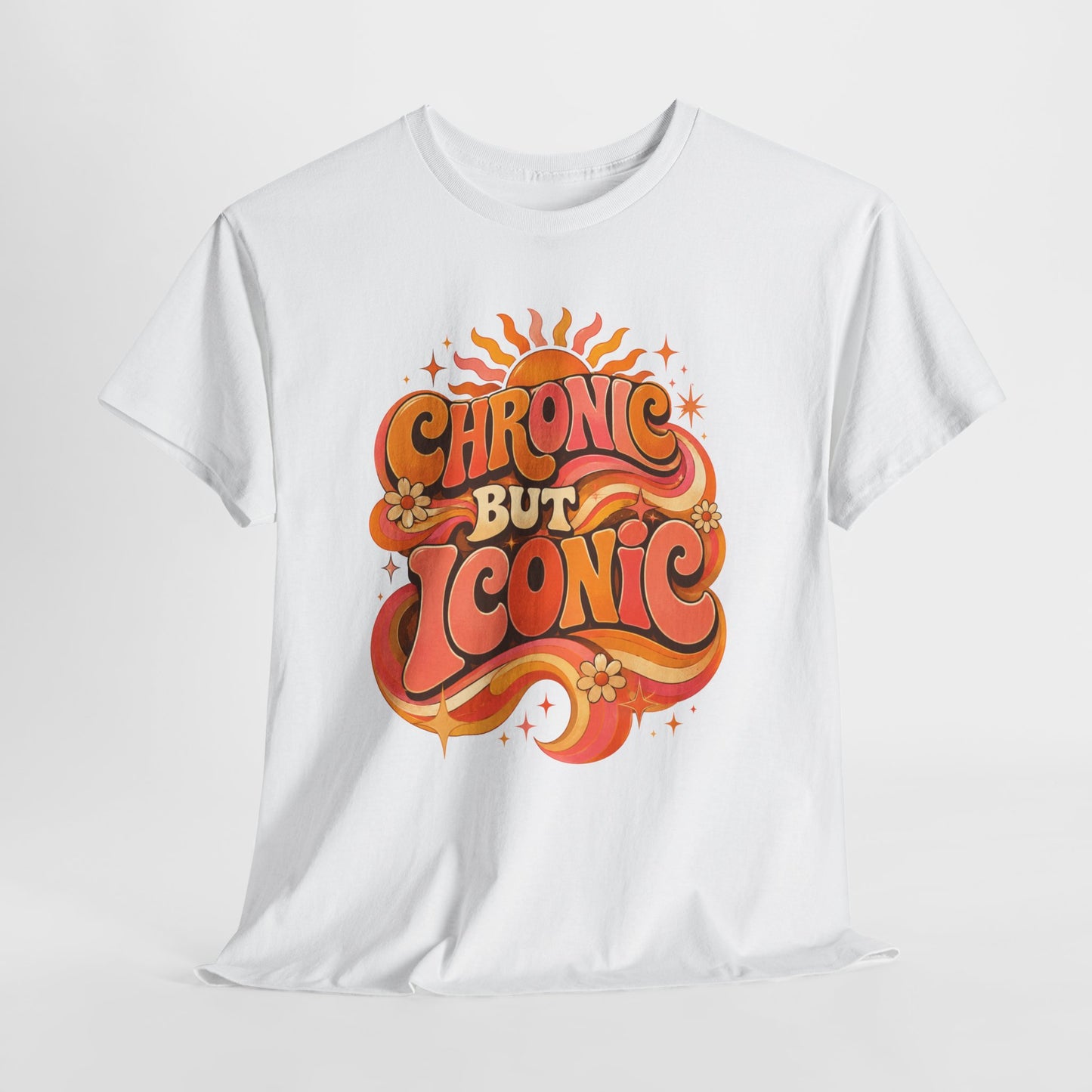 Chronic But Iconic T-Shirt — Retro 70s Sunflower Graphic Tee for Chronic Illness Awareness