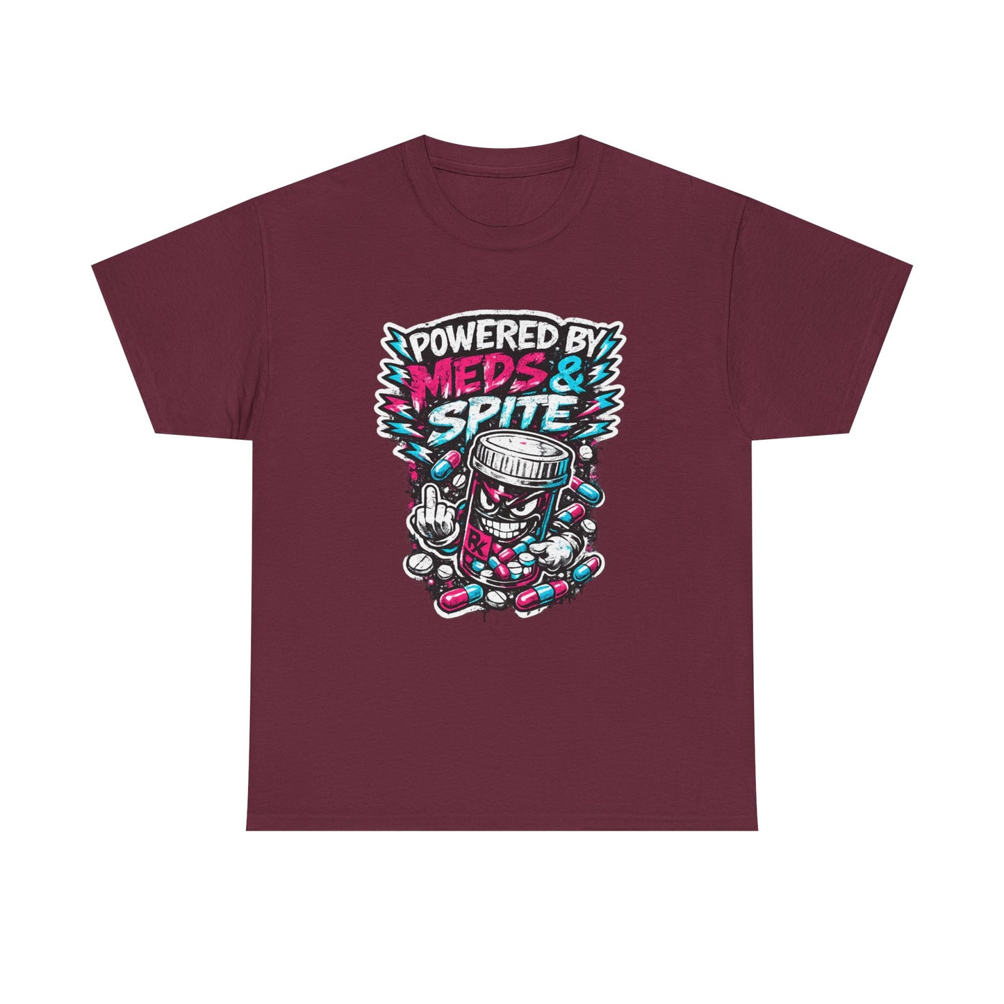 Powered By Meds & Spite T-Shirt — Funny Grunge Medication Graphic Tee