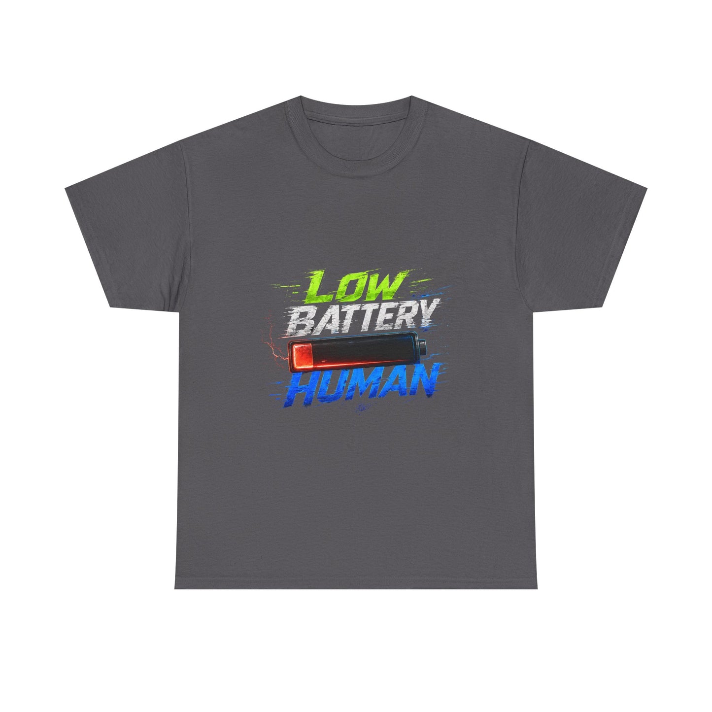 Low Battery Human T-Shirt – Funny Exhausted Gamer/Office Tee