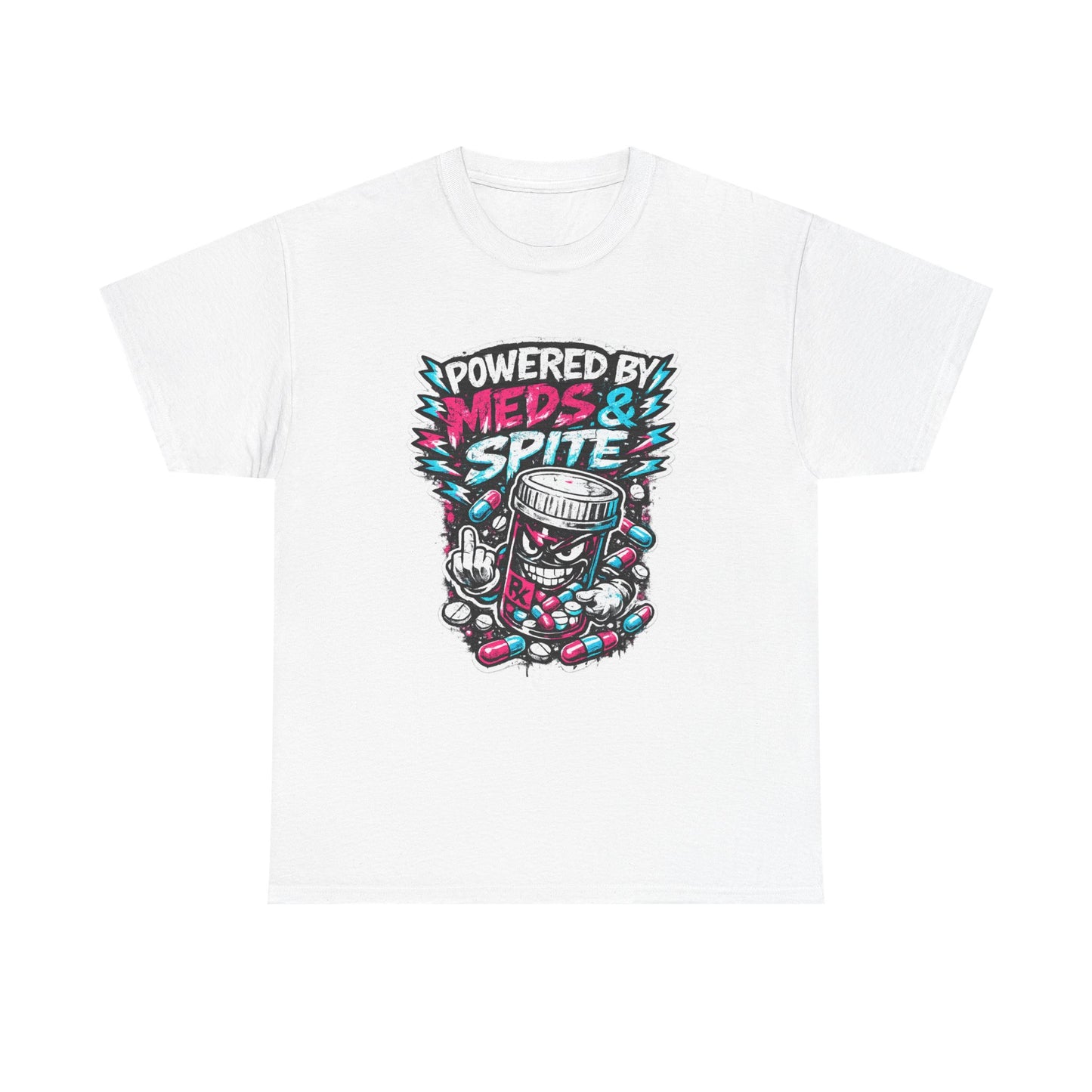 Powered By Meds & Spite T-Shirt — Funny Grunge Medication Graphic Tee