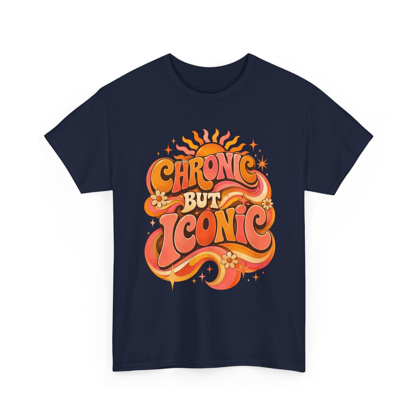 Chronic But Iconic T-Shirt — Retro 70s Sunflower Graphic Tee for Chronic Illness Awareness