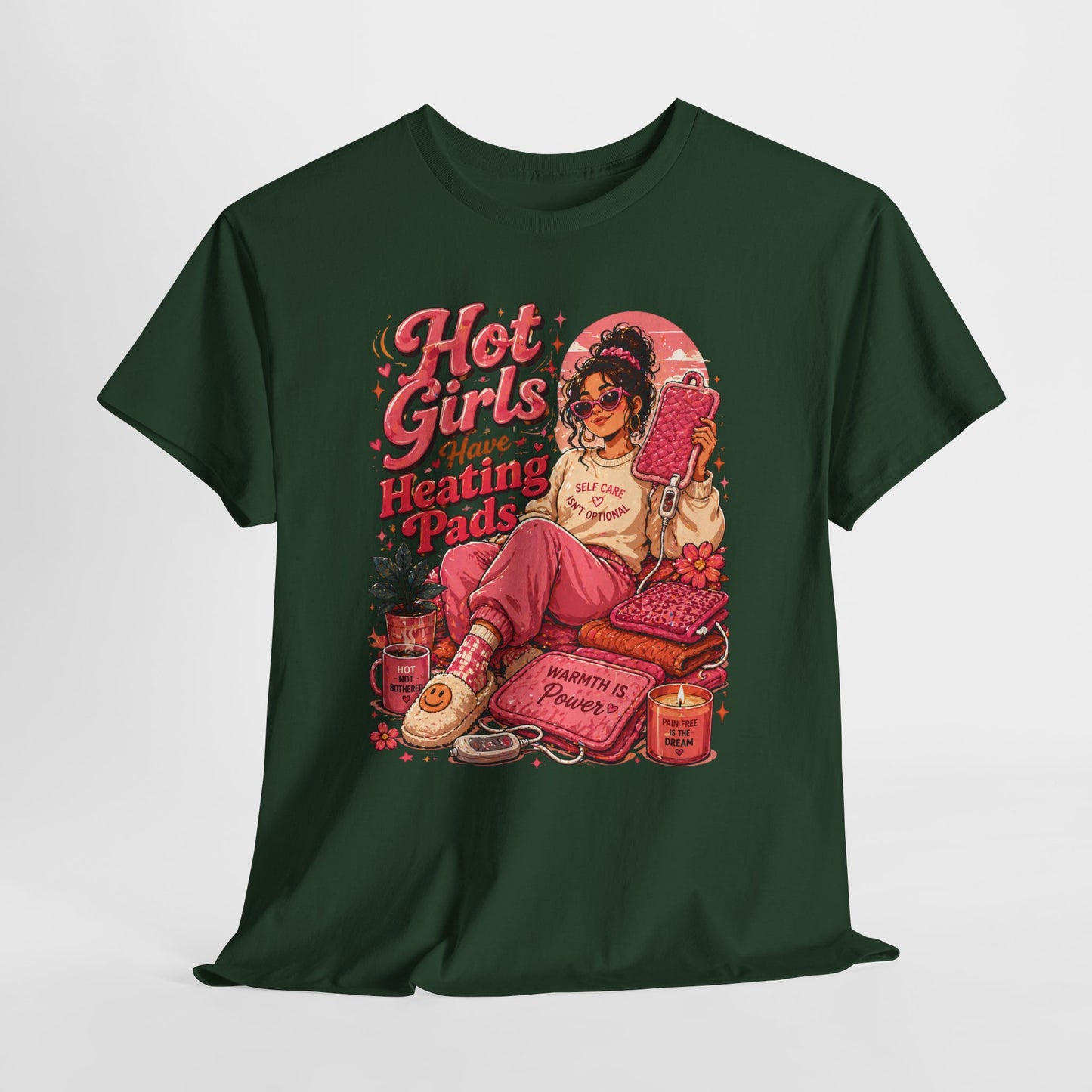 Hot Girls Have Heating Pads T‑Shirt — Retro Self‑Care Graphic Tee
