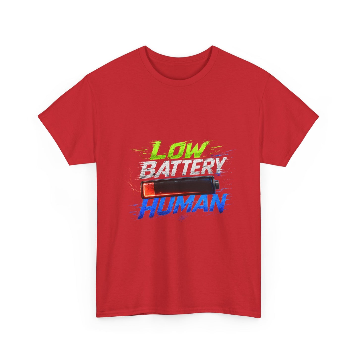 Low Battery Human T-Shirt – Funny Exhausted Gamer/Office Tee