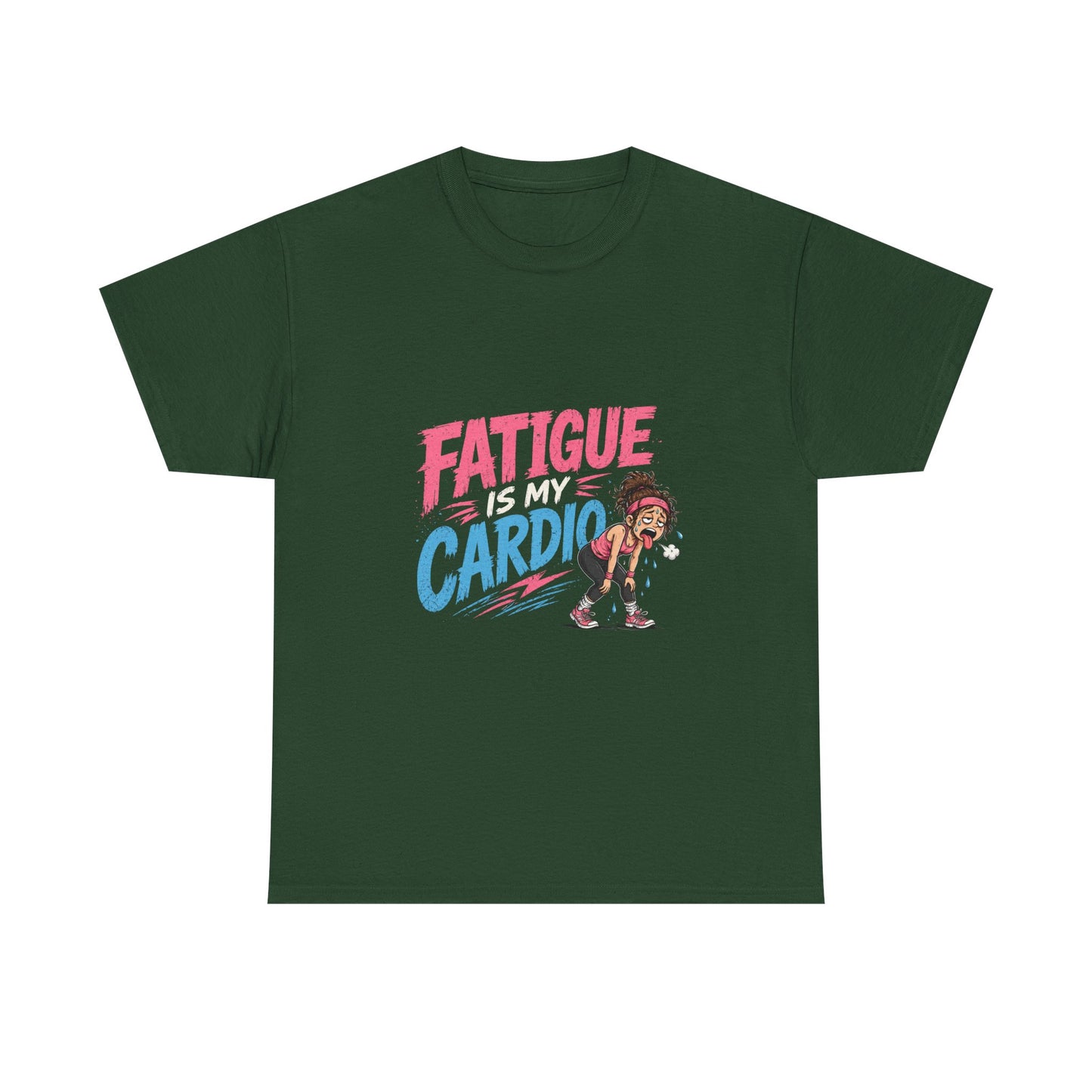 Fatigue Is My Cardio Tee — Funny Workout Tired Gym T‑Shirt with Exhausted Athlete Design