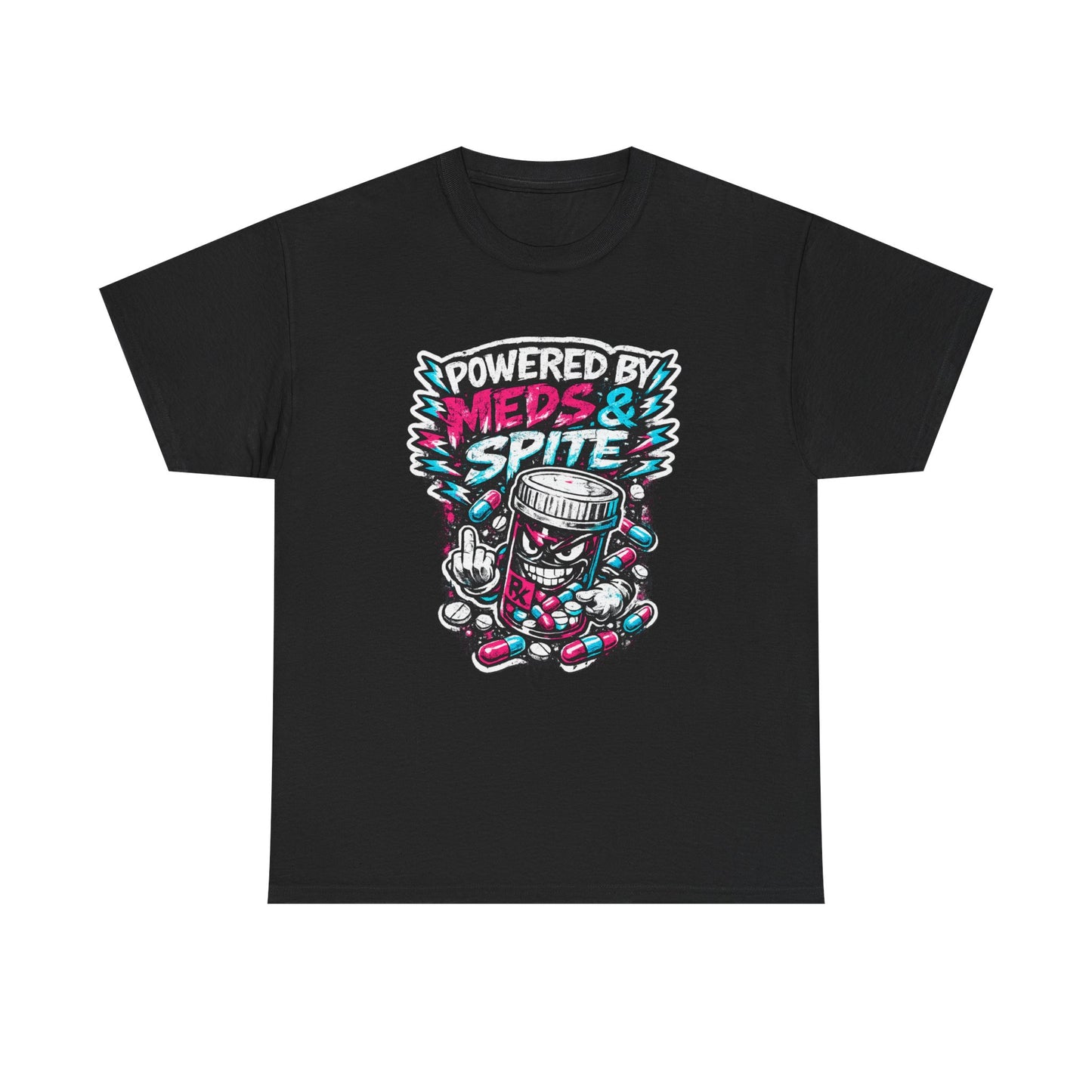 Powered By Meds & Spite T-Shirt — Funny Grunge Medication Graphic Tee