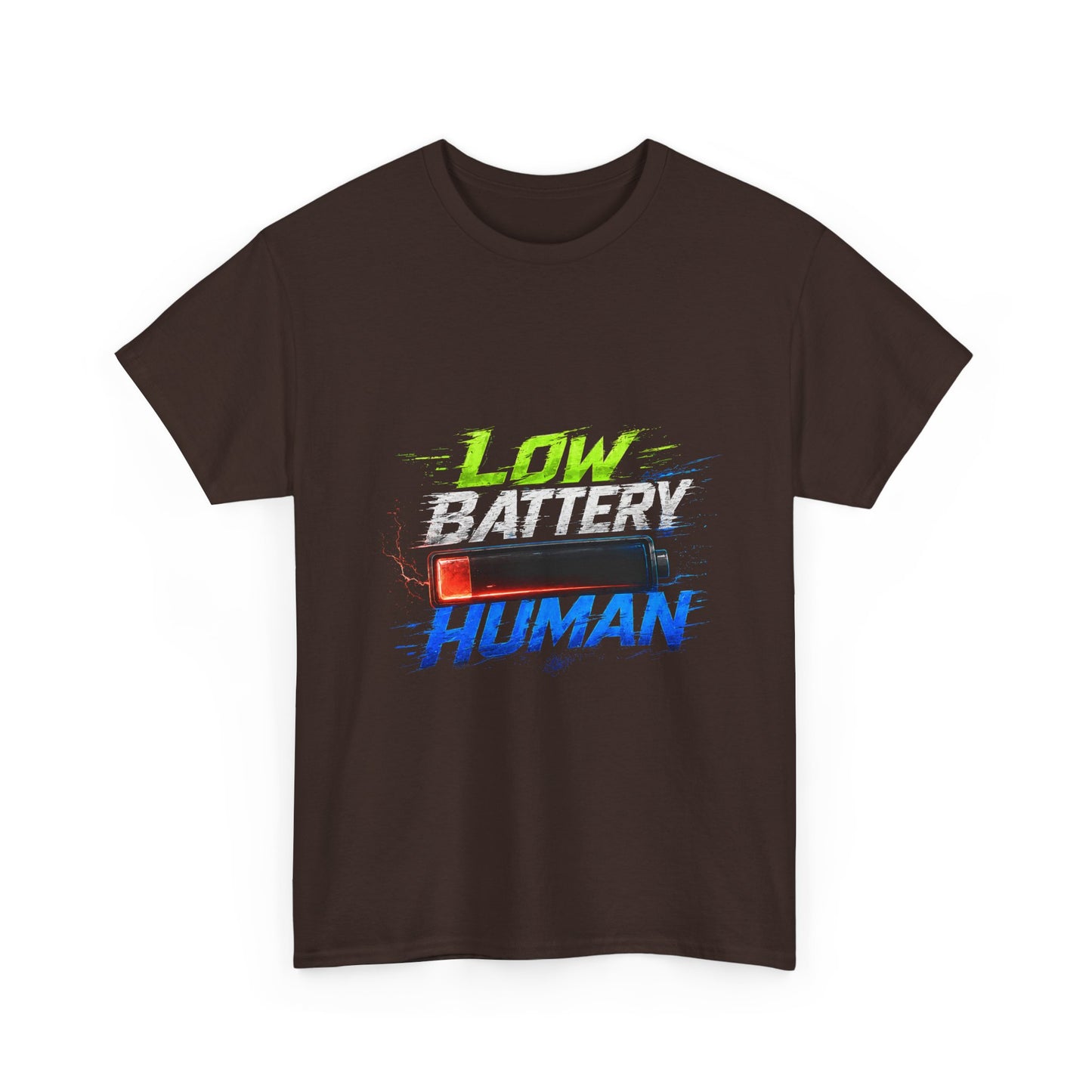 Low Battery Human T-Shirt – Funny Exhausted Gamer/Office Tee