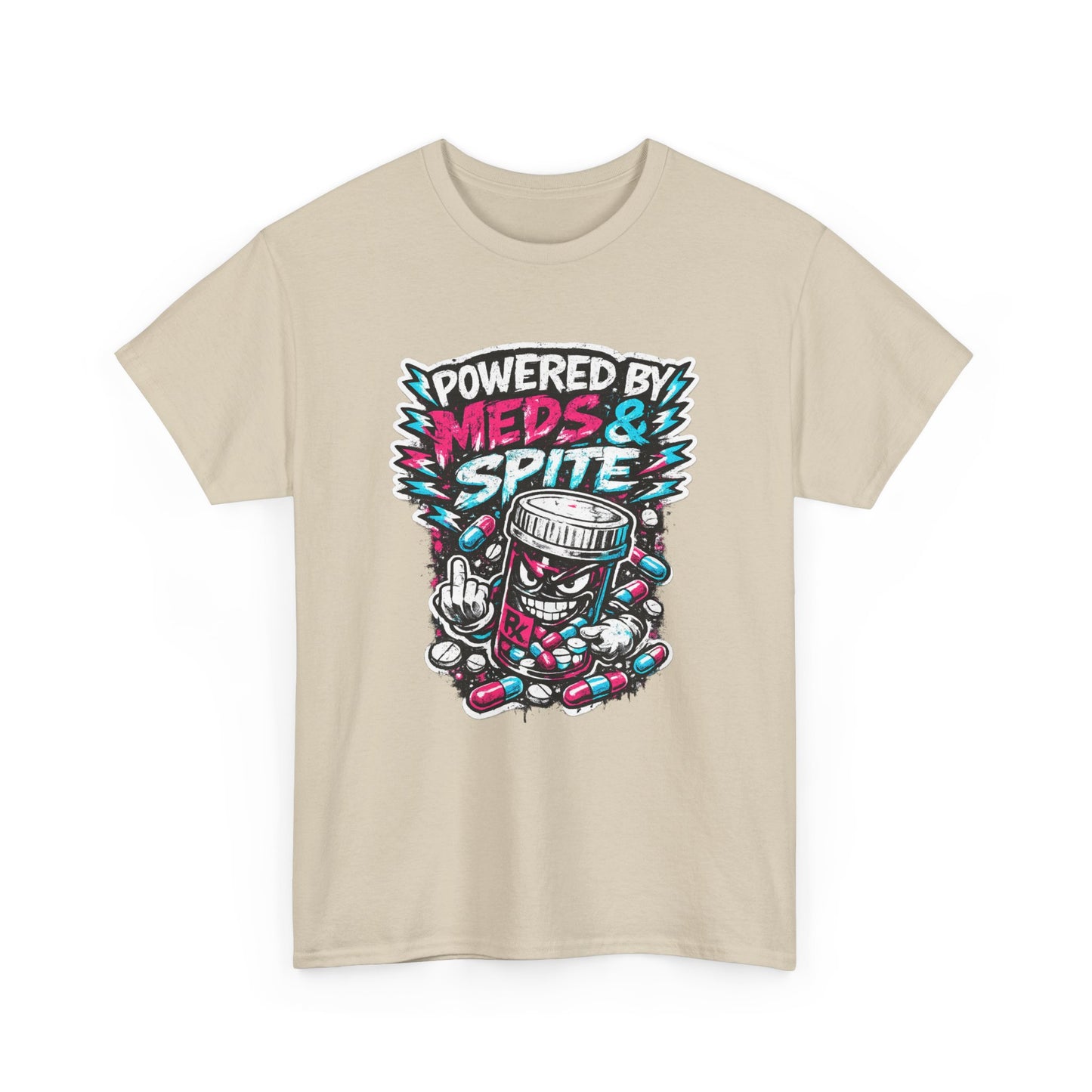 Powered By Meds & Spite T-Shirt — Funny Grunge Medication Graphic Tee
