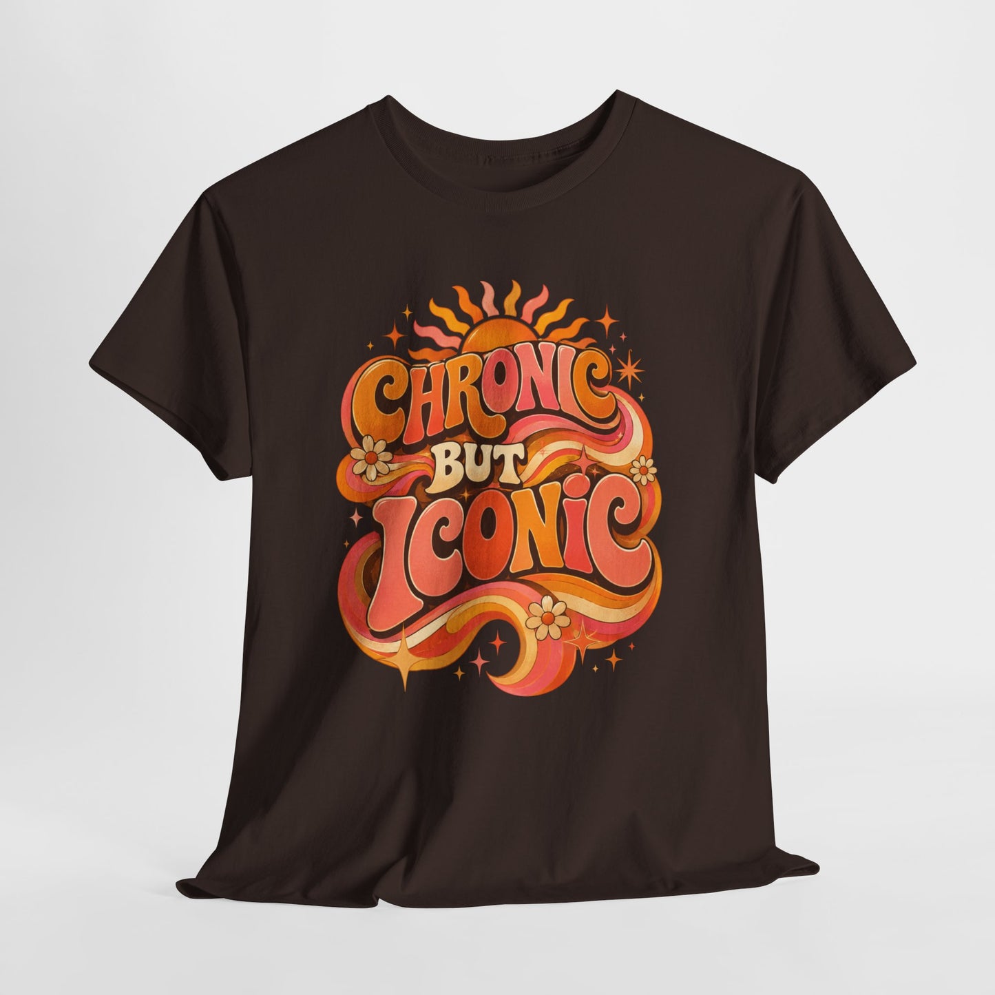 Chronic But Iconic T-Shirt — Retro 70s Sunflower Graphic Tee for Chronic Illness Awareness