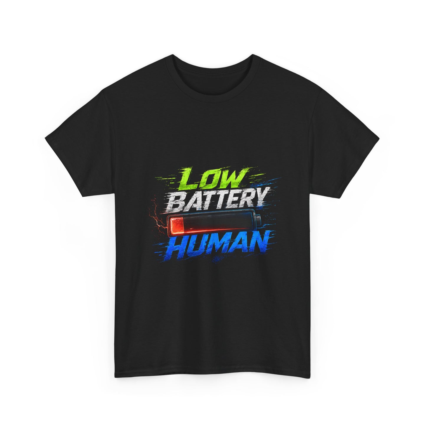 Low Battery Human T-Shirt – Funny Exhausted Gamer/Office Tee
