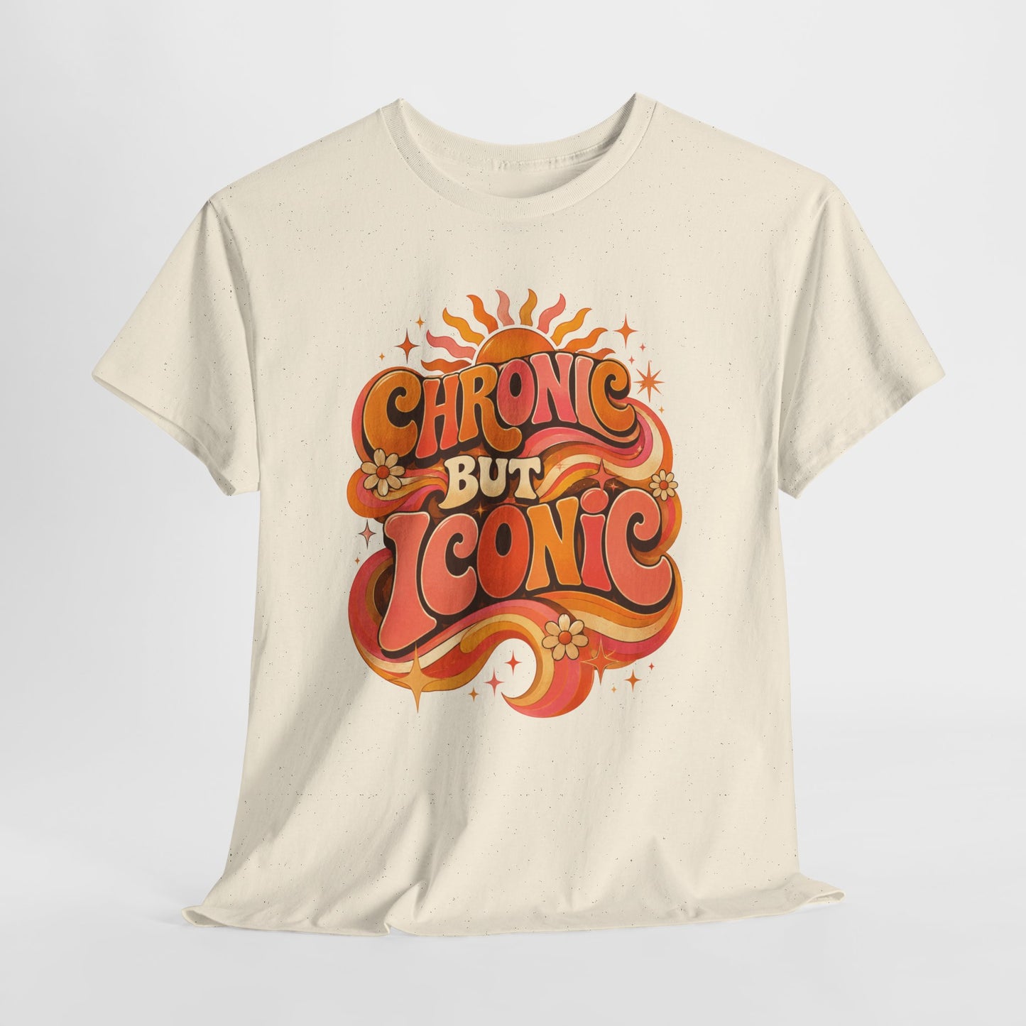 Chronic But Iconic T-Shirt — Retro 70s Sunflower Graphic Tee for Chronic Illness Awareness