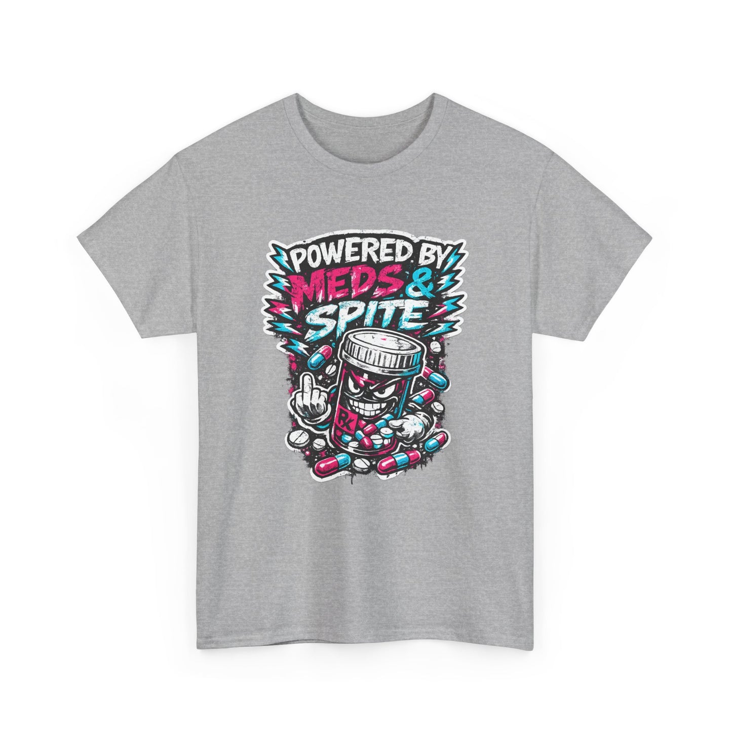 Powered By Meds & Spite T-Shirt — Funny Grunge Medication Graphic Tee