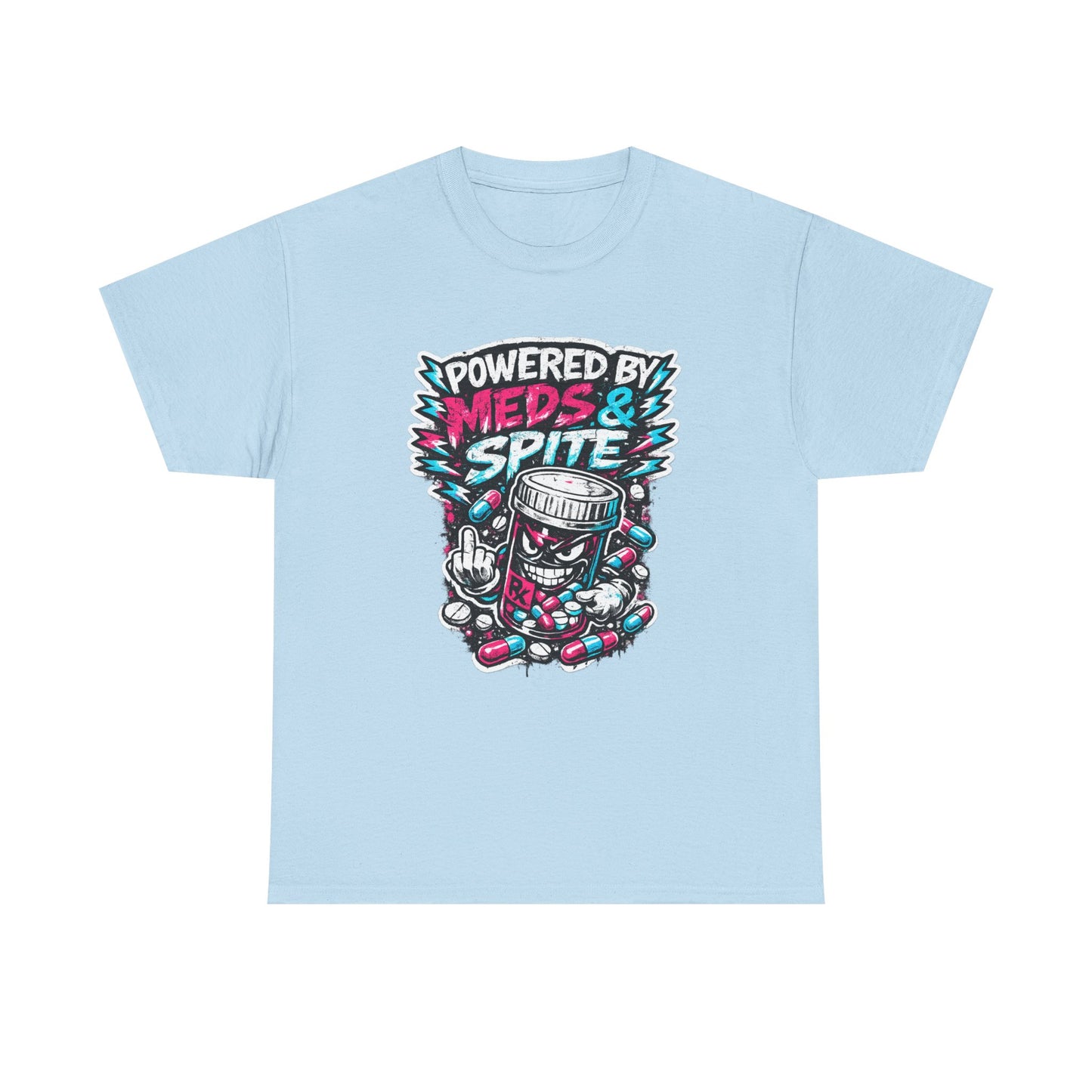 Powered By Meds & Spite T-Shirt — Funny Grunge Medication Graphic Tee