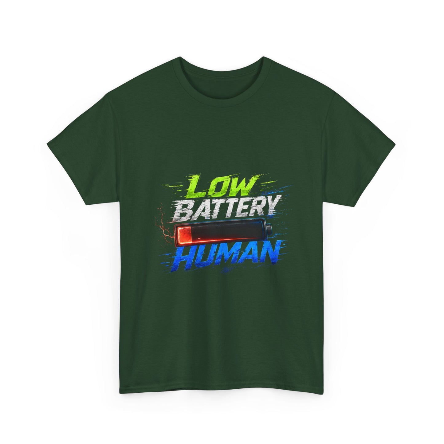 Low Battery Human T-Shirt – Funny Exhausted Gamer/Office Tee