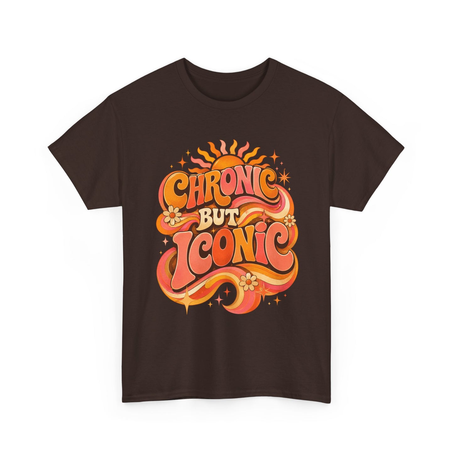 Chronic But Iconic T-Shirt — Retro 70s Sunflower Graphic Tee for Chronic Illness Awareness