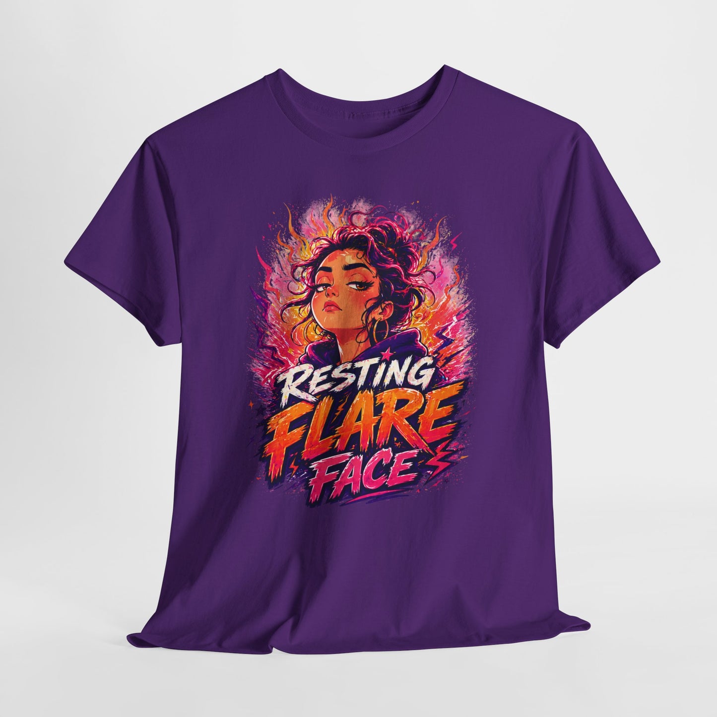 Resting Flare Face T-Shirt — Bold Fiery Graphic Tee for Women & Teens