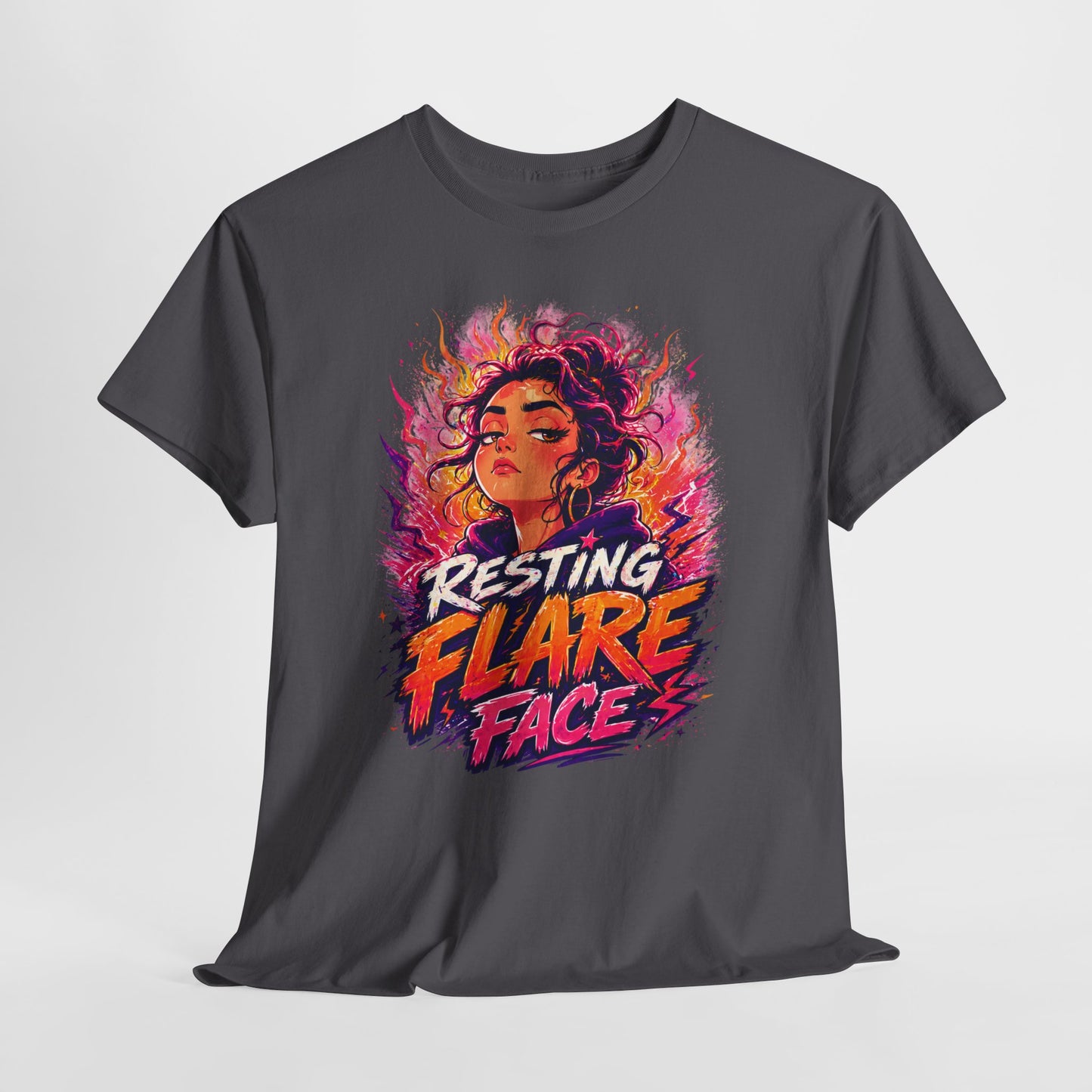 Resting Flare Face T-Shirt — Bold Fiery Graphic Tee for Women & Teens